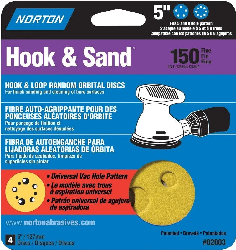 Norton 02003 Sanding Disc, 5 in Dia, Coated, P150 Grit, Fine, Aluminum Oxide Abrasive, C-Weight Paper Backing :PK  4: QUANTITY: 1