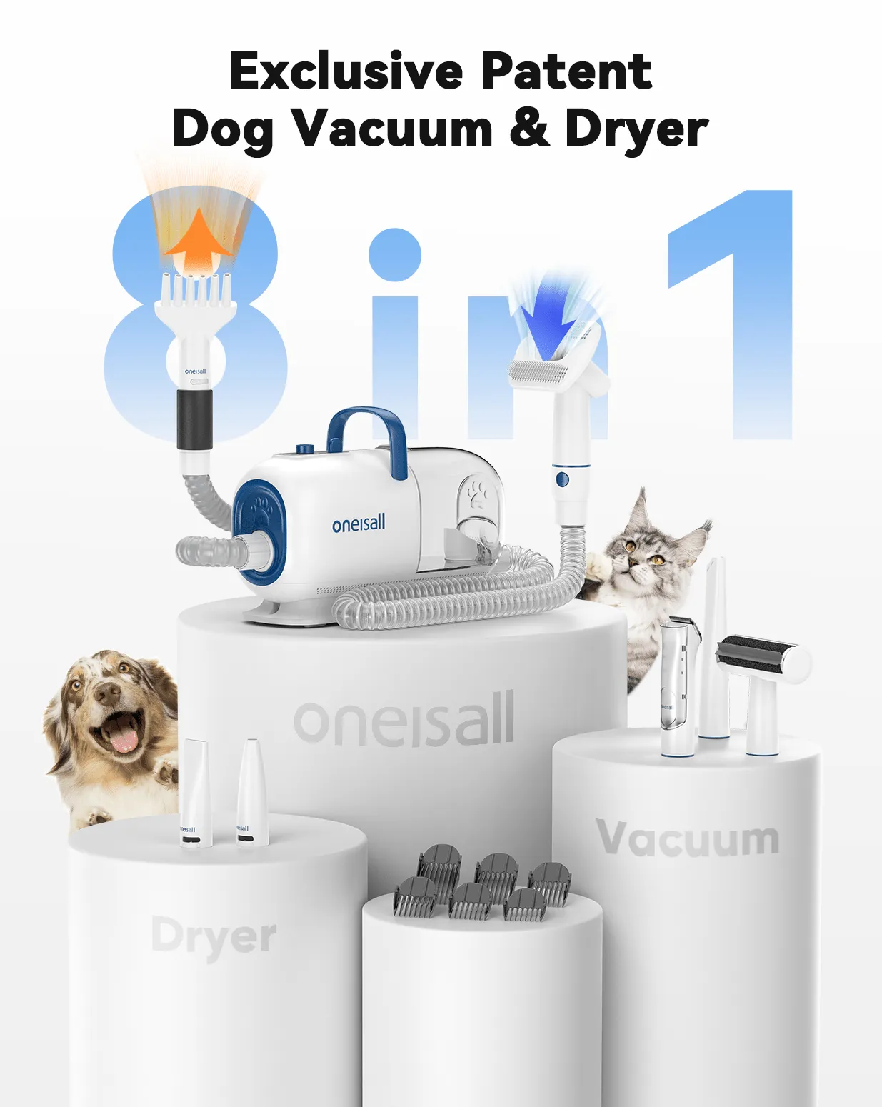 Oneisall Cozy C1 Dog Grooming Vacuum Kit & 2L Cat Water Fountain Set