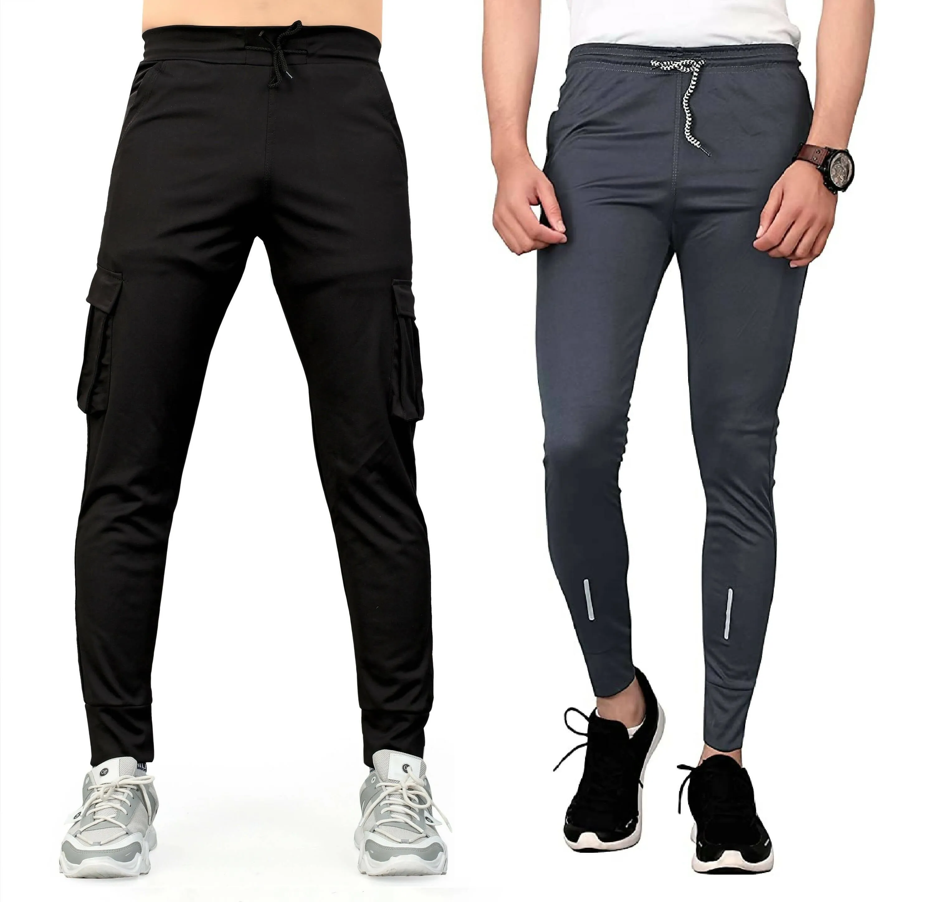 Pack of 2 Men Solid, Pocket Black, Dark Grey Track Pants