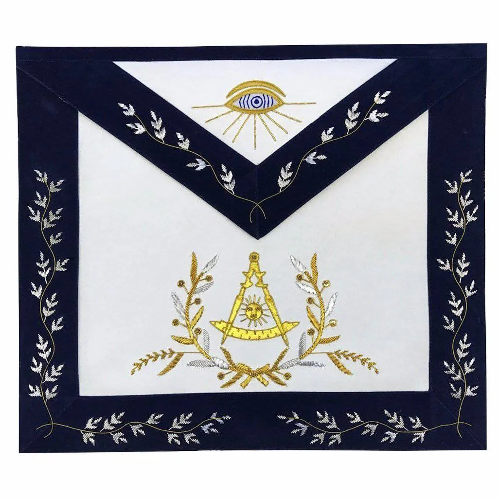 Past Master Blue Lodge Apron - Bullion Gold & Silver Hand Embroidery