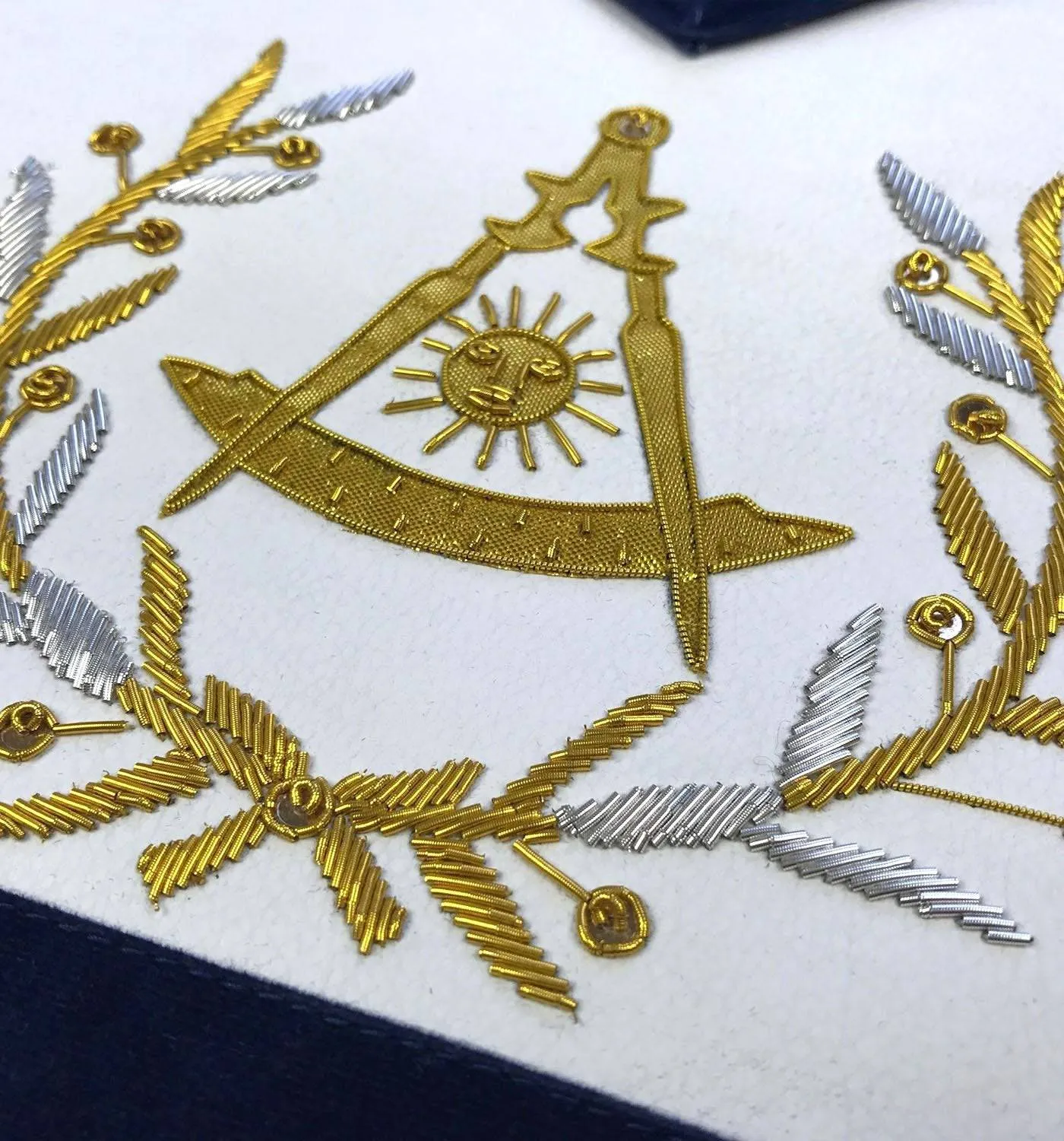 Past Master Blue Lodge Apron - Bullion Gold & Silver Hand Embroidery