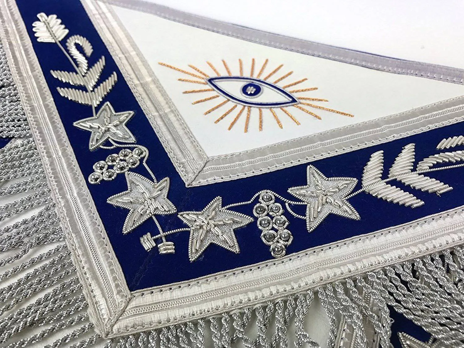 Past Master Blue Lodge Apron - White & Blue Hand Embroidery