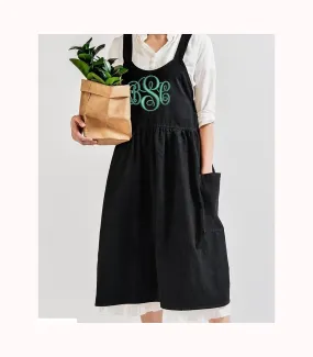 Personalized Monogrammed Embroidery Flower Bib Apron, Mother's Day Gift, Birthda