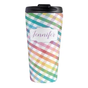 Personalized Rainbow Gingham Travel Mug