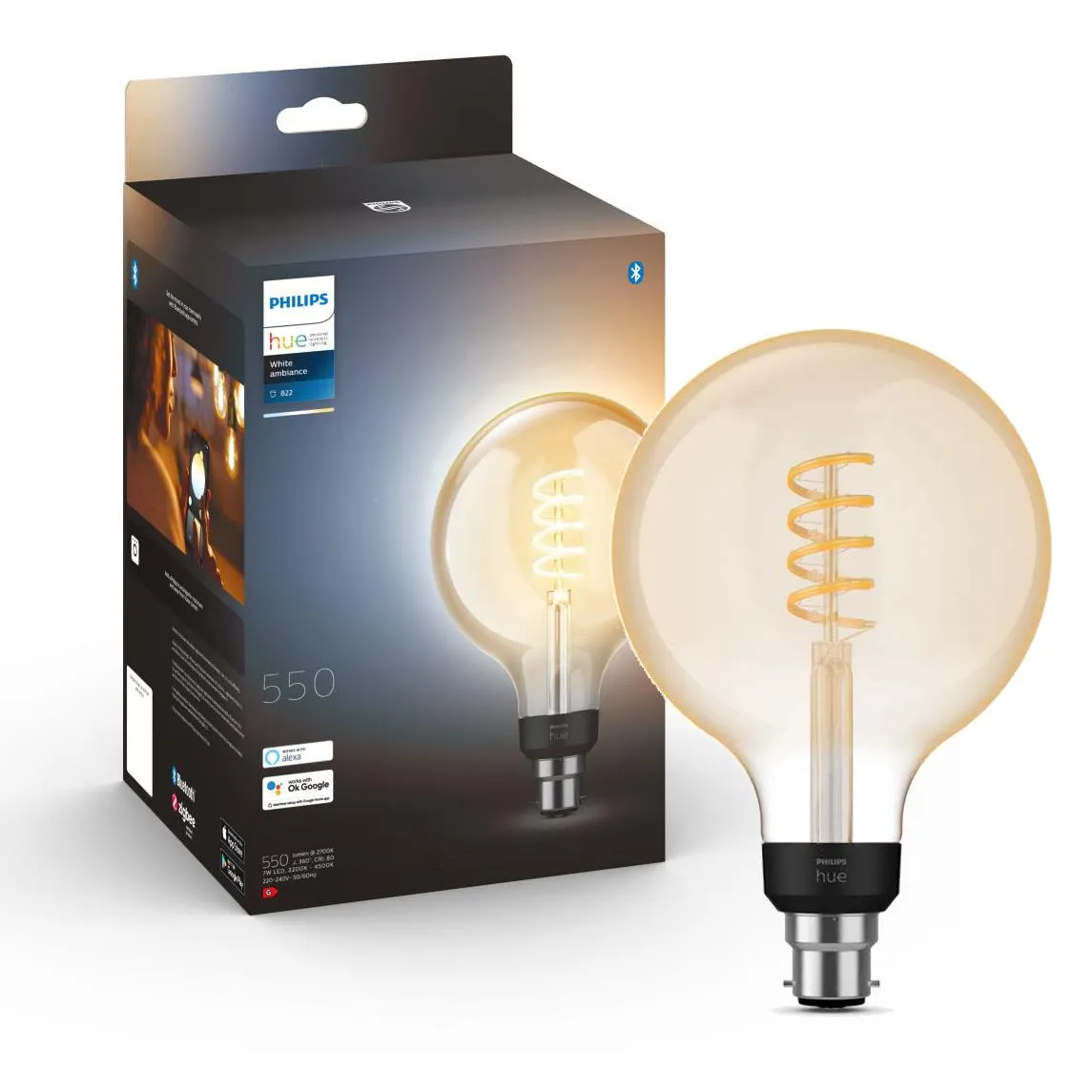 Philips Hue White Ambience Filament G125 B22 Bluetooth Bulb (2021)