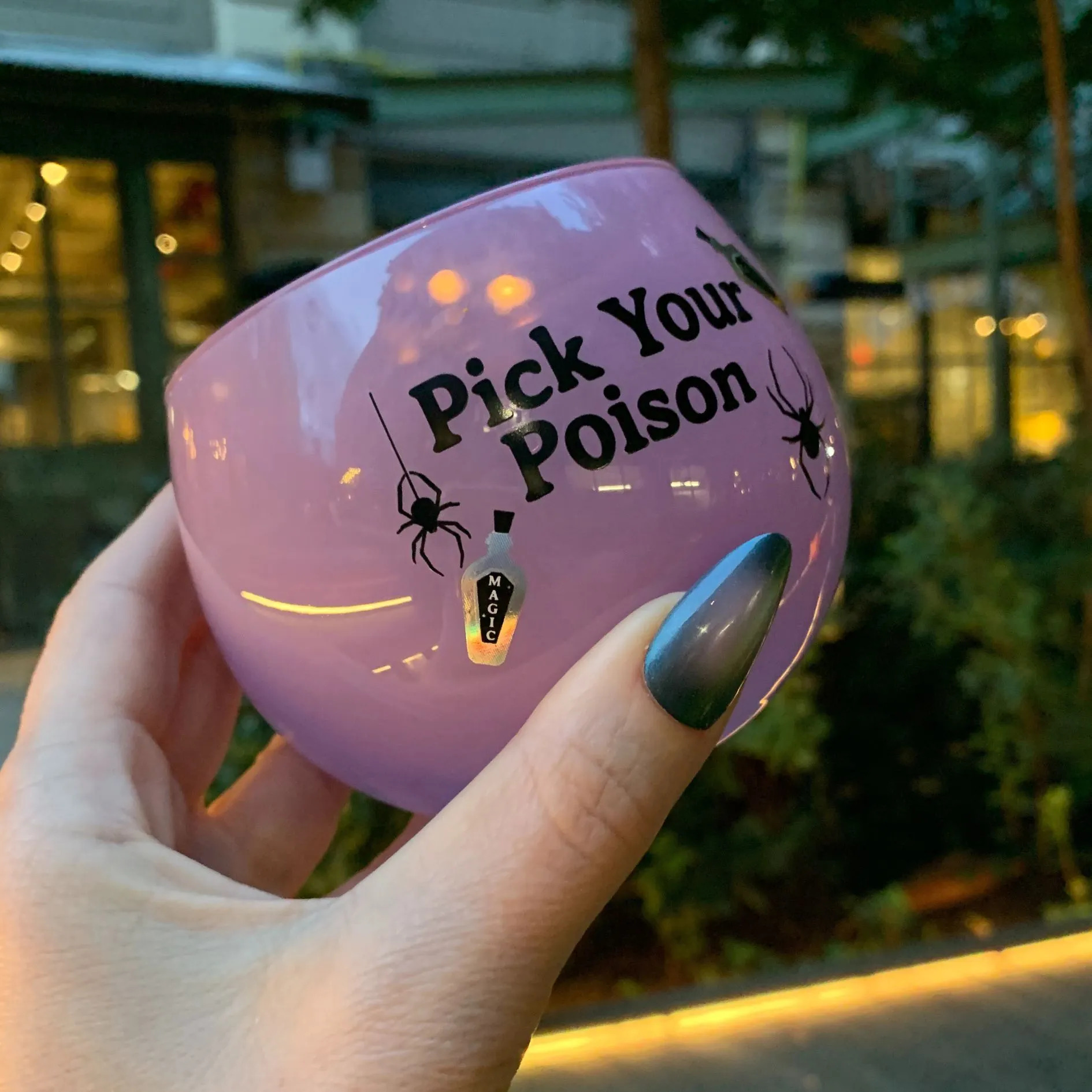 Pick Your Poison Roly Poly Tinted Glass in Pink | 13 oz. | Spooky Goth or Halloween Themed Cup | Pack of 6