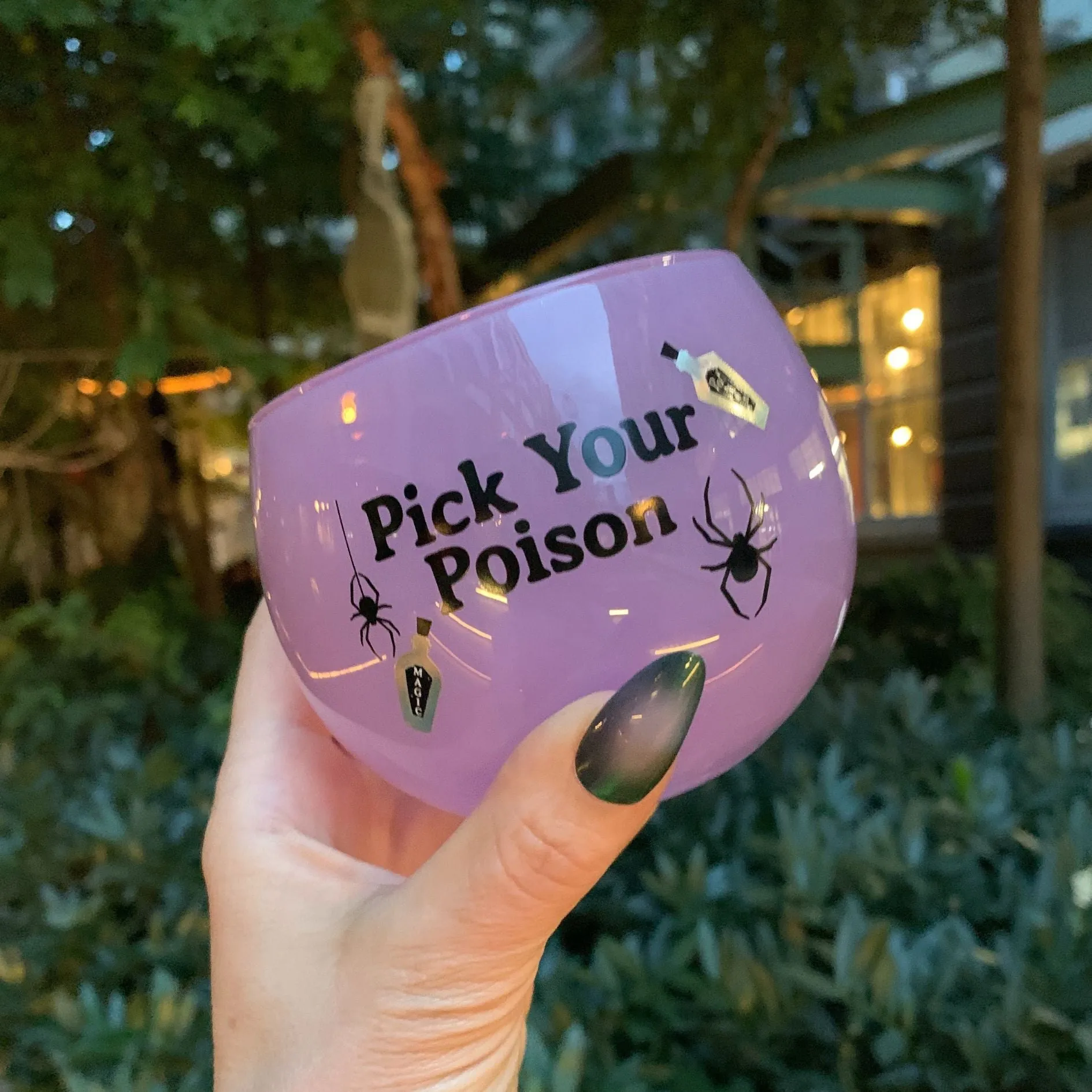 Pick Your Poison Roly Poly Tinted Glass in Pink | 13 oz. | Spooky Goth or Halloween Themed Cup | Pack of 6