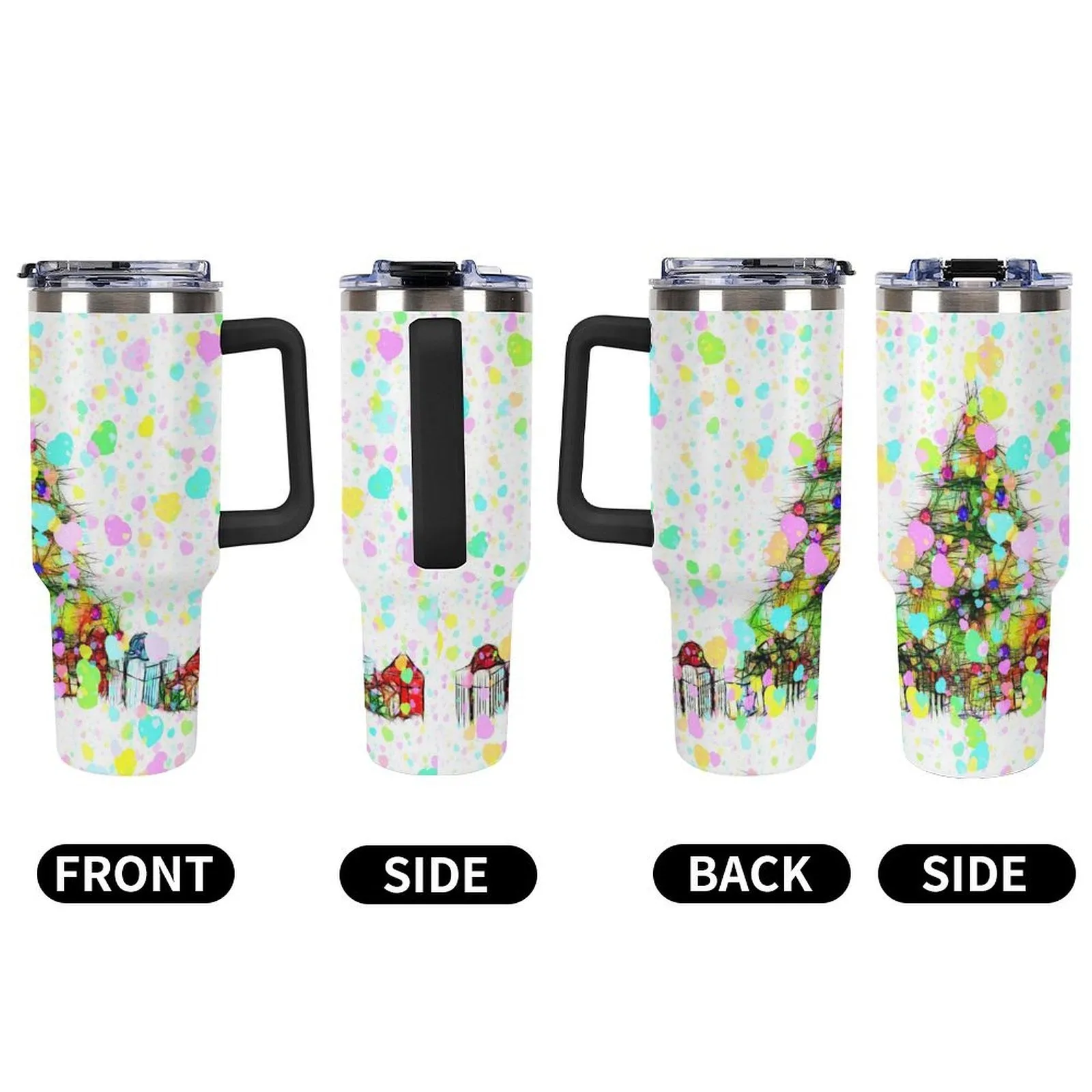 POD Large Capacity Car Cup Color, Merry Christmas, Christmas Tree 40oz Tumbler with Handle