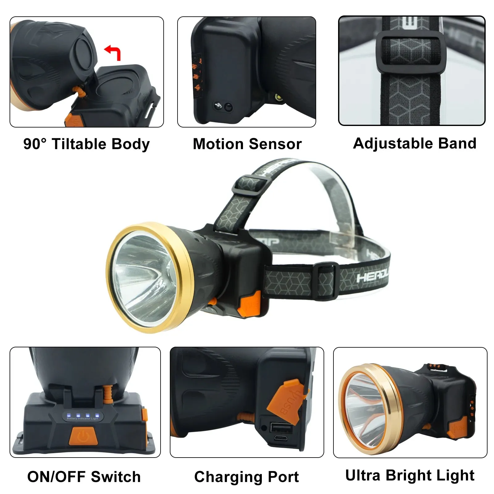 Powerful A Rechargeable LED Head Lamp Induction 18650 Headlamp Waterproof Power Bank Front With USB Charging Camping Bicycle