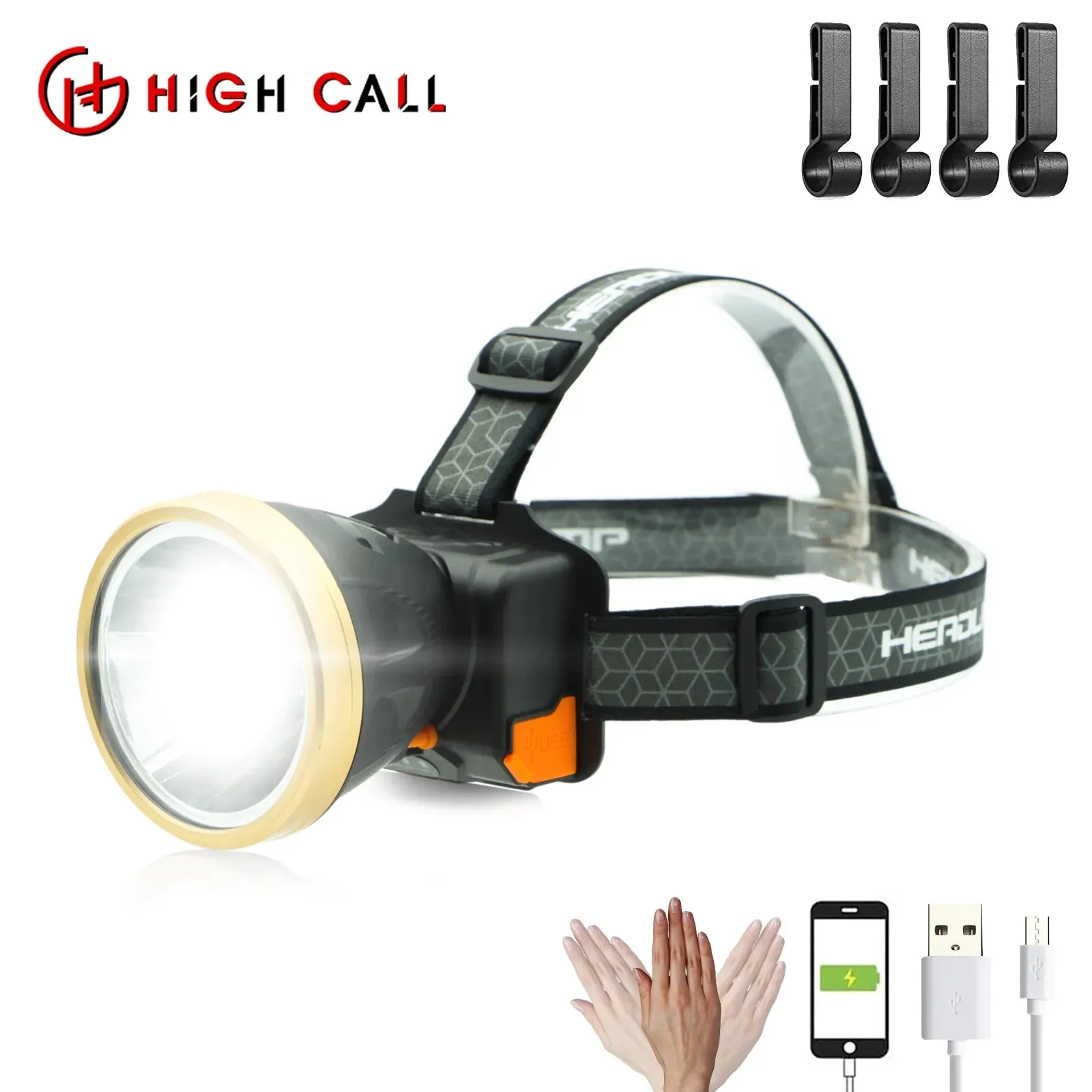 Powerful A Rechargeable LED Head Lamp Induction 18650 Headlamp Waterproof Power Bank Front With USB Charging Camping Bicycle