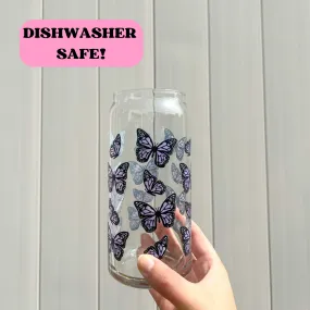 Purple Butterfly Can Glass