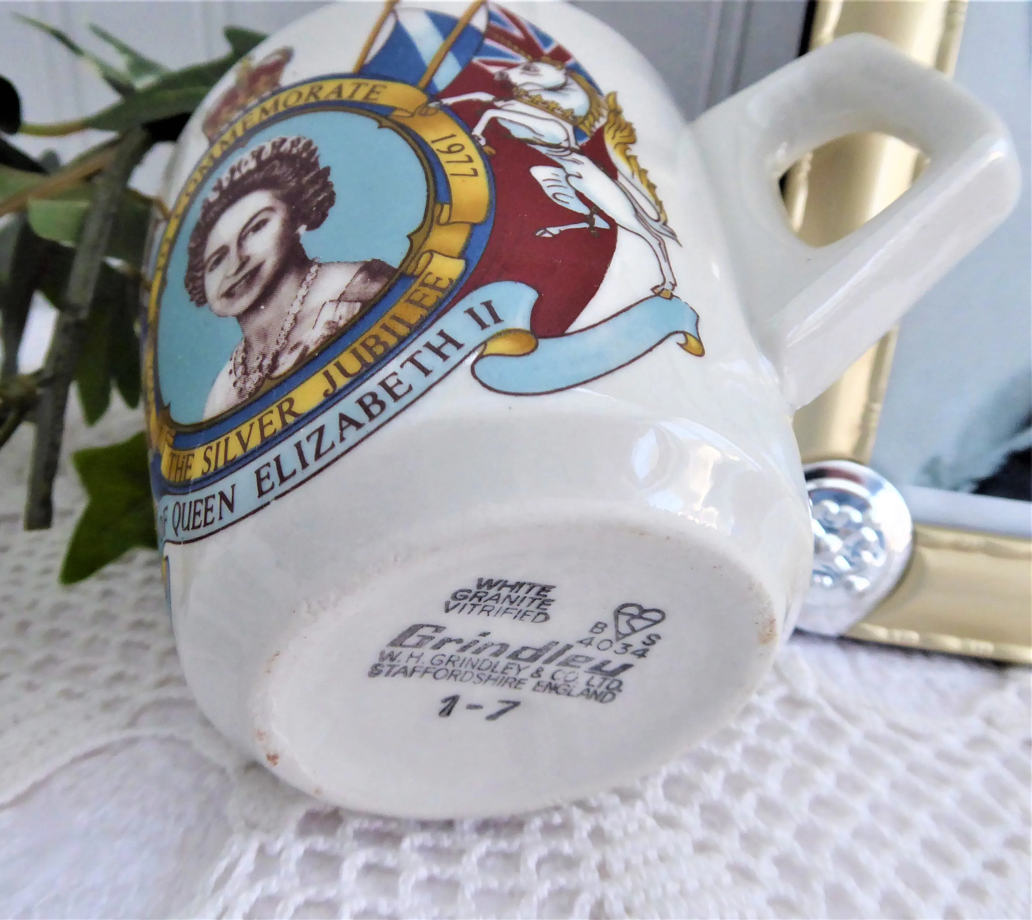 Queen Elizabeth II Cup Only Silver Jubilee 1977 Grindley Ironstone Colorful Graphics