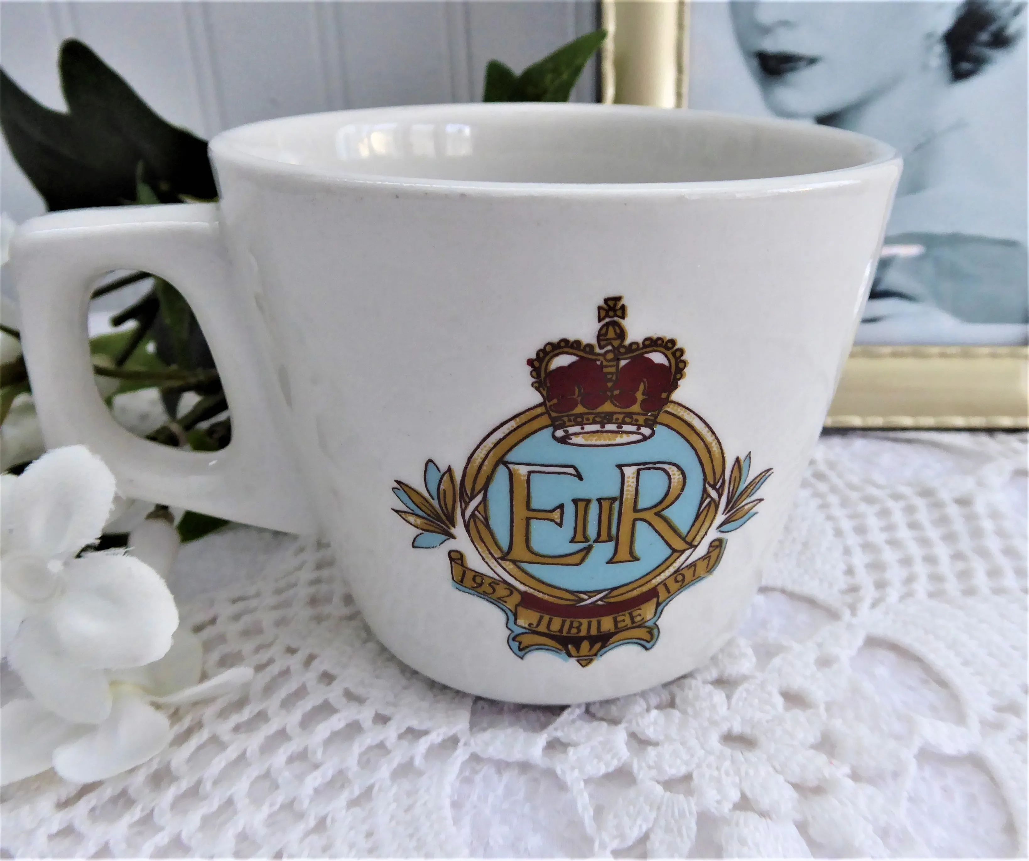 Queen Elizabeth II Cup Only Silver Jubilee 1977 Grindley Ironstone Colorful Graphics