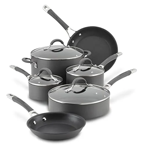 Radiance Hard Anodized Nonstick Cookware Pots and Pans Set, 10 Piece, Gray