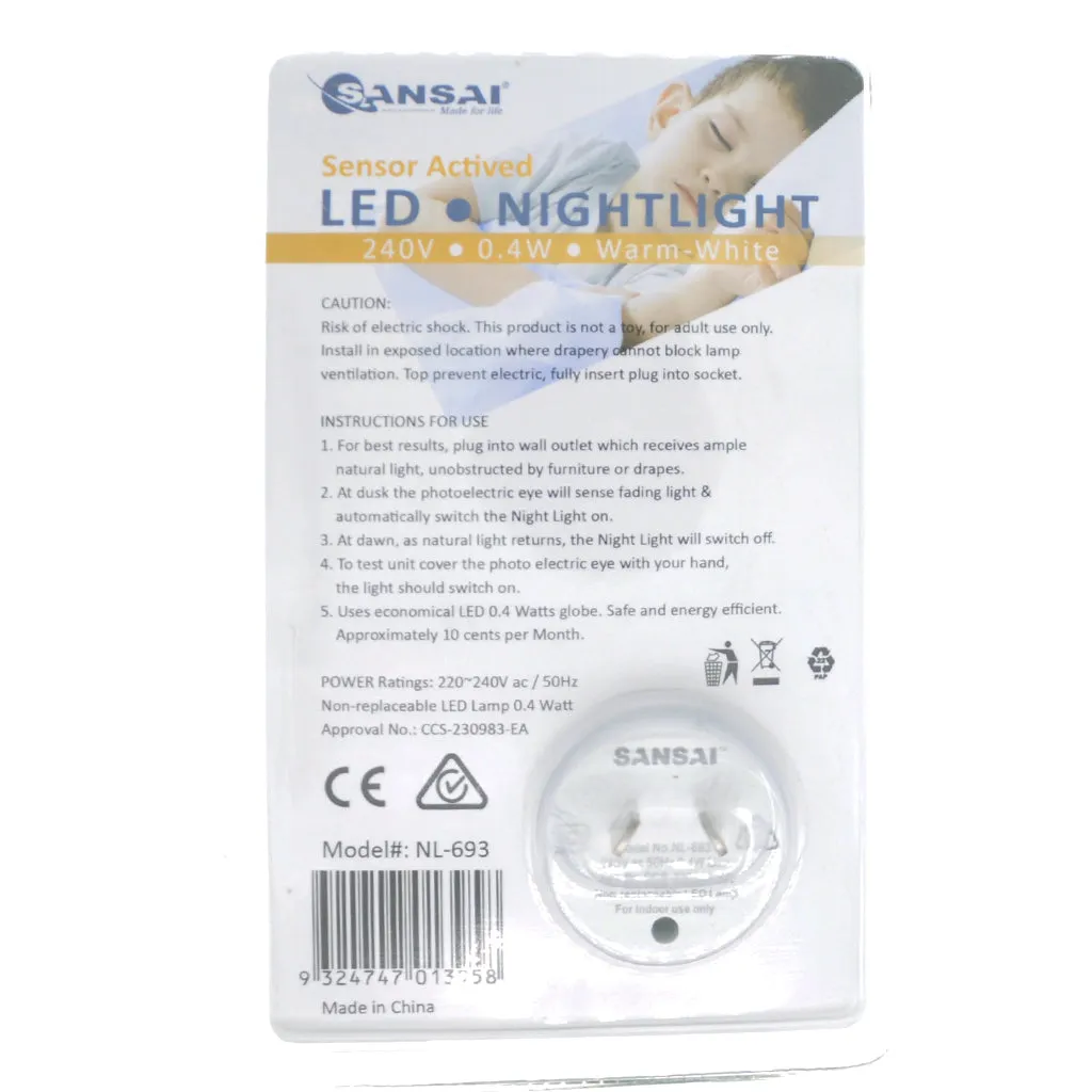 Sansai Auto Sensor LED Night Light Warm White NL-693