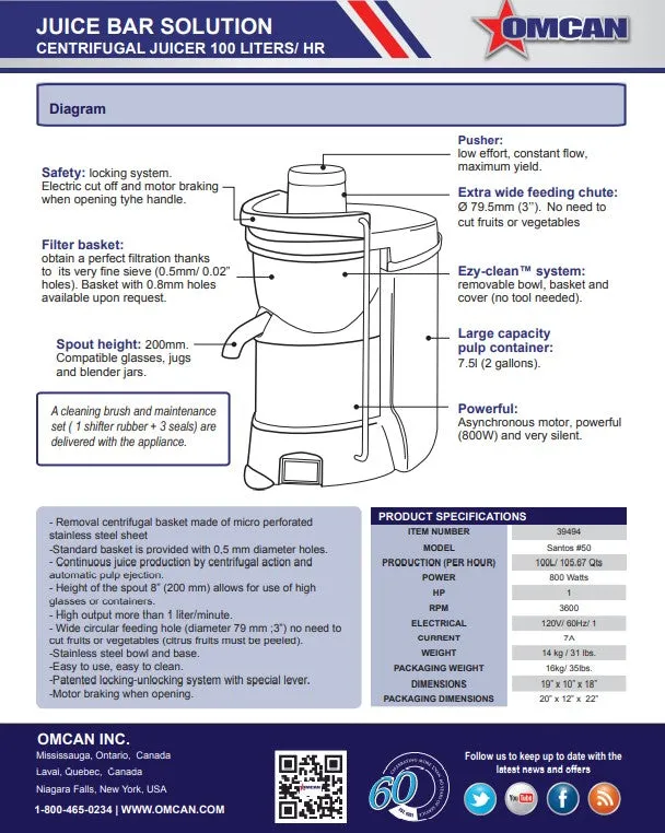 Santos Electric Juicer 100 LIT. P/ Hour