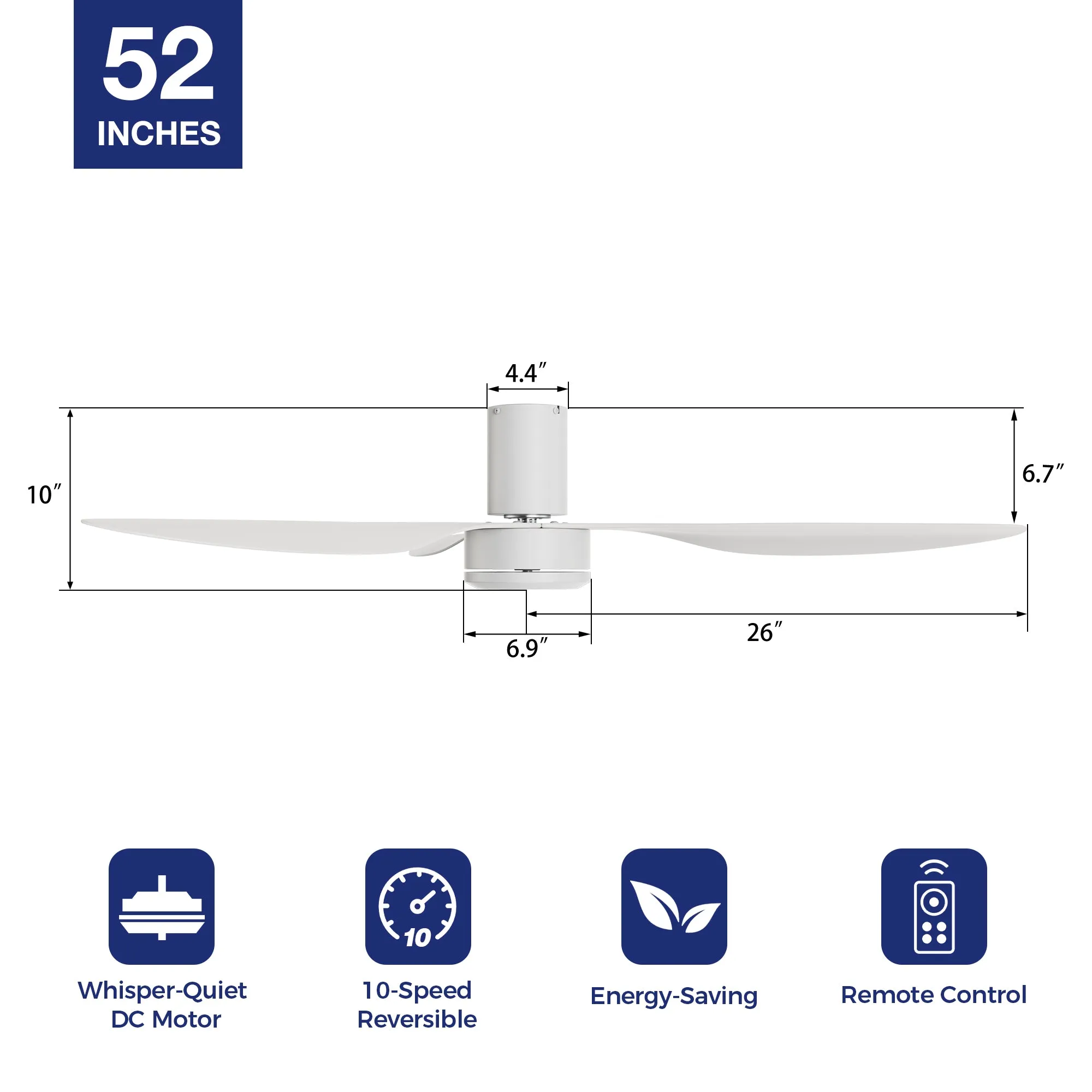 Sayer Flush Mount Modern Ceiling Fan with Remote 52 inch(NO LED)