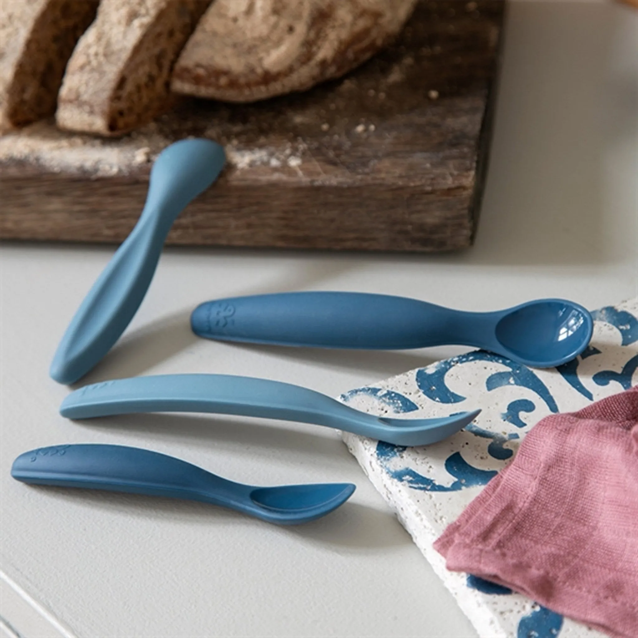 Sebra Silikone Spoon Set Vintage Blue