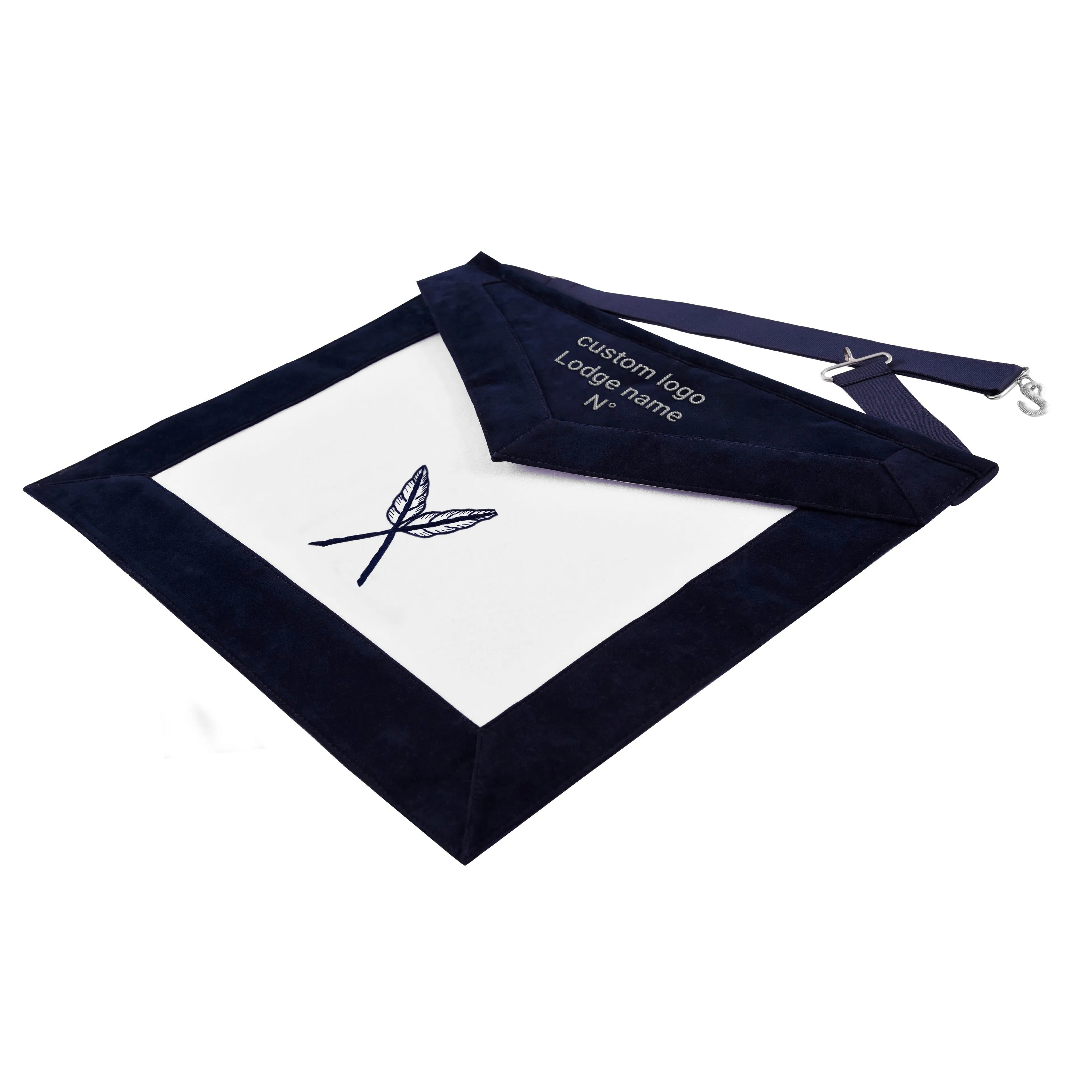 Secretary Blue Lodge Officer Apron - Navy Velvet With Silver Embroidery Thread