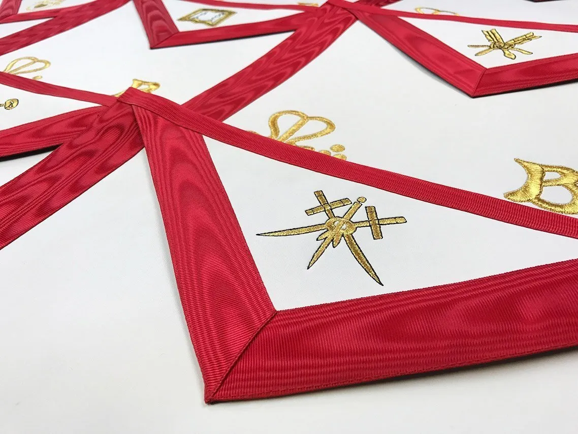 Secretary Scottish Rite Apron - Red Moire Gold Embroidery