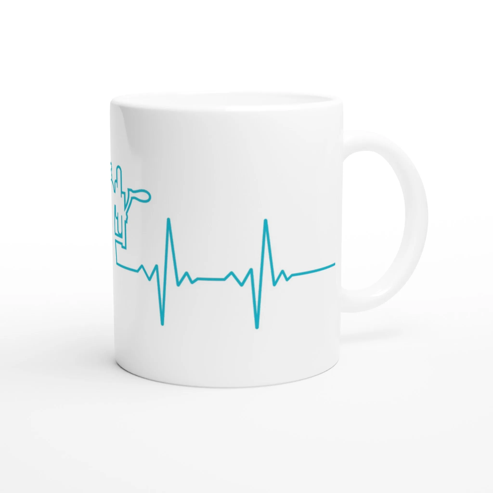 Sewing Machine Heartbeat - Teal - White 11oz Ceramic Mug