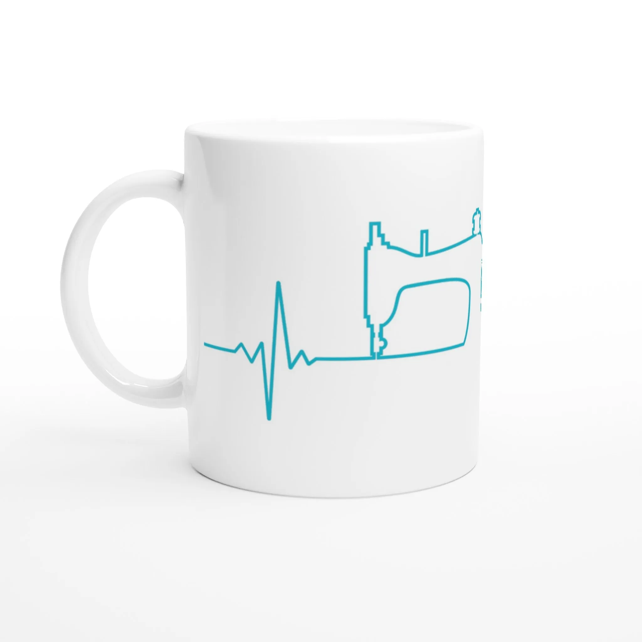 Sewing Machine Heartbeat - Teal - White 11oz Ceramic Mug