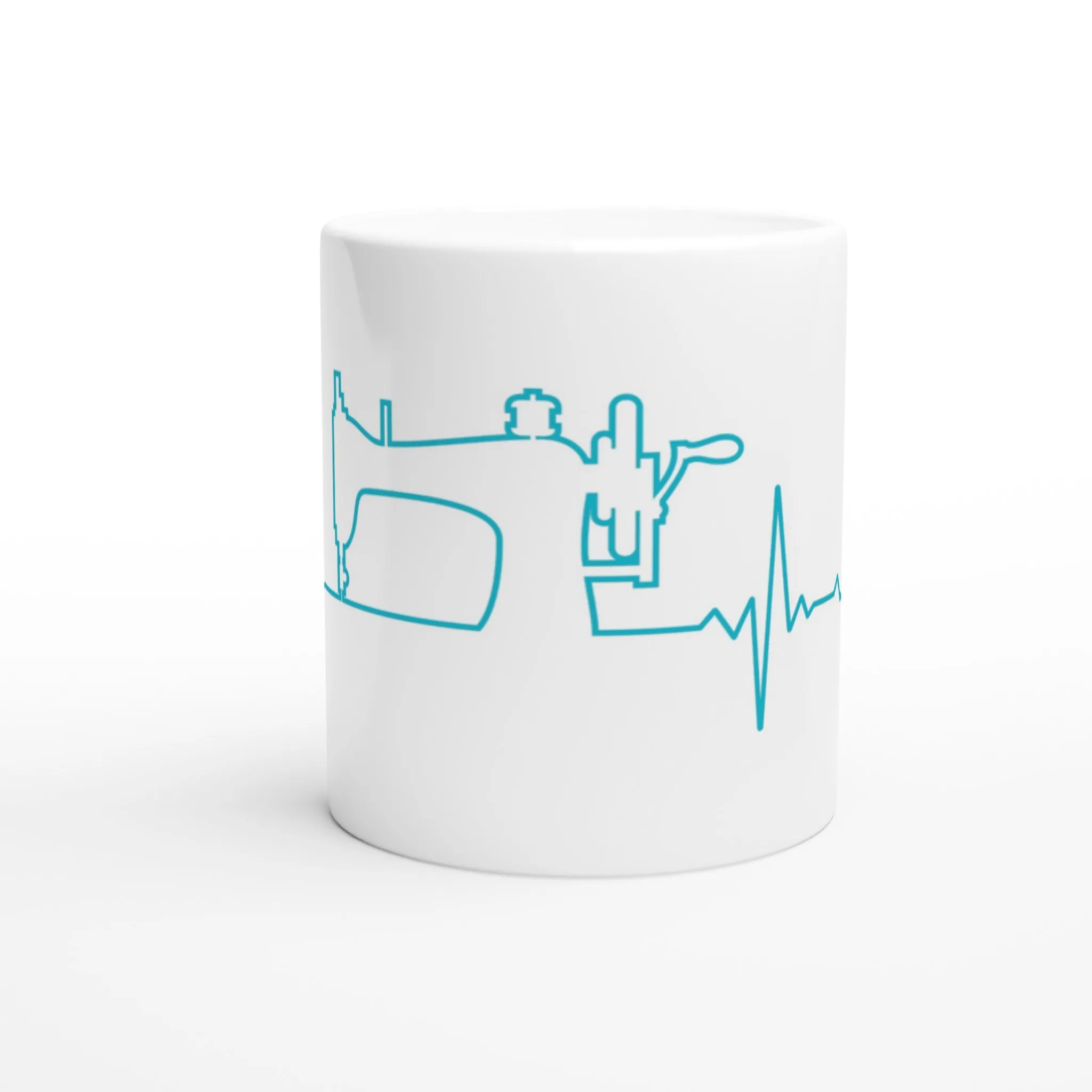 Sewing Machine Heartbeat - Teal - White 11oz Ceramic Mug