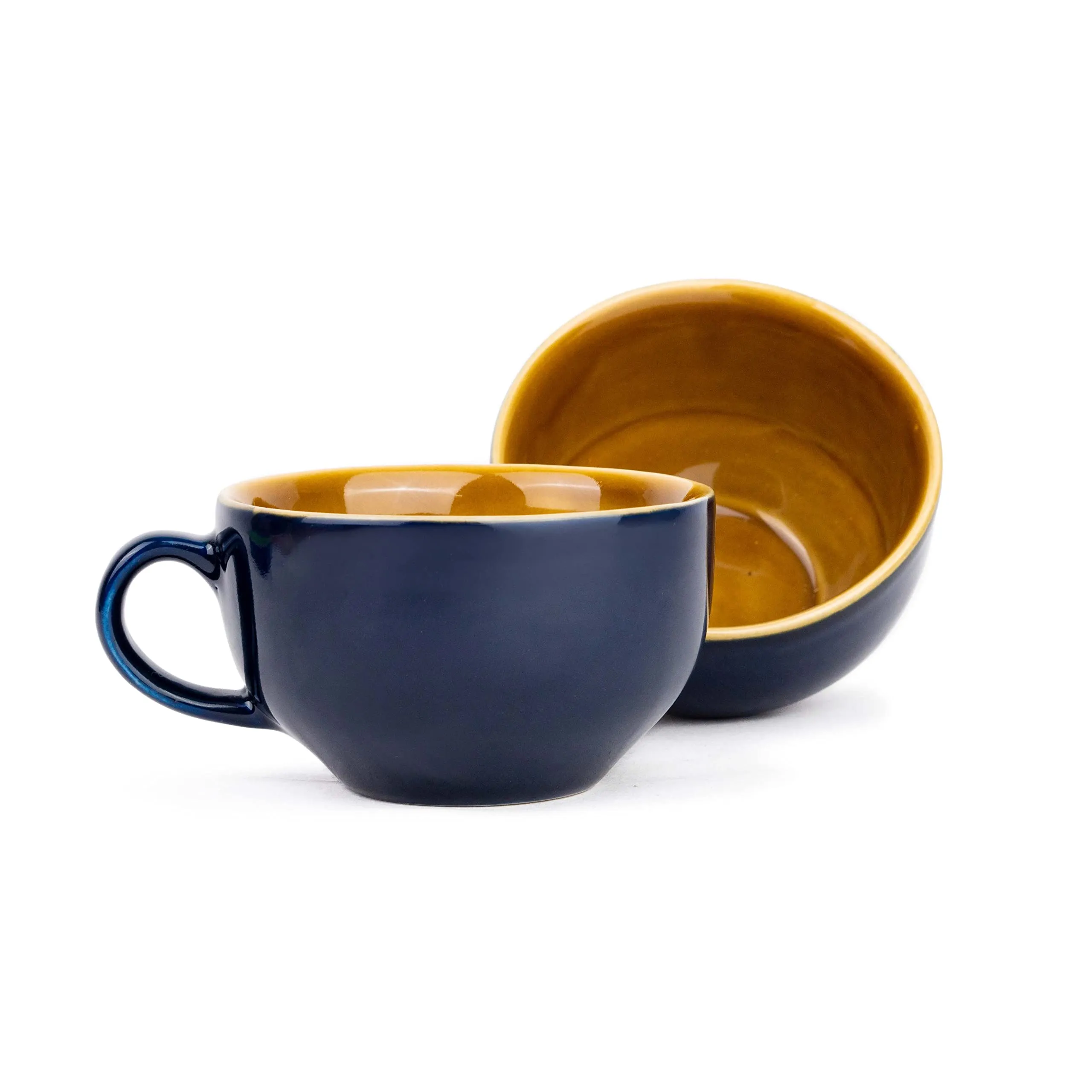 Shay Large Ceramic Coffee Cup Set of 2, Midnight Blue, 350ml | Cappuccino Cup | Glossy Finish | Large Ceramic Coffee Cup | Premium Stoneware Coffee Cup | Microwave Safe (XL Cuppa - Midnight Blue)