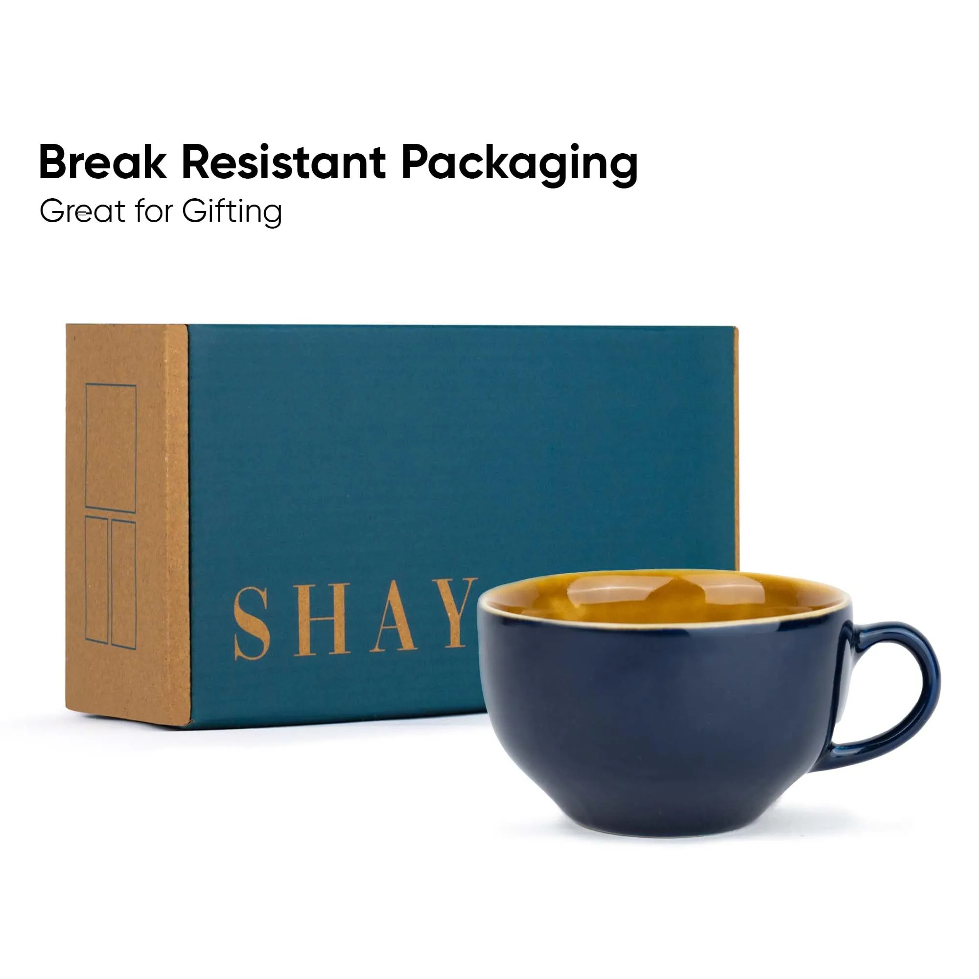 Shay Large Ceramic Coffee Cup Set of 2, Midnight Blue, 350ml | Cappuccino Cup | Glossy Finish | Large Ceramic Coffee Cup | Premium Stoneware Coffee Cup | Microwave Safe (XL Cuppa - Midnight Blue)