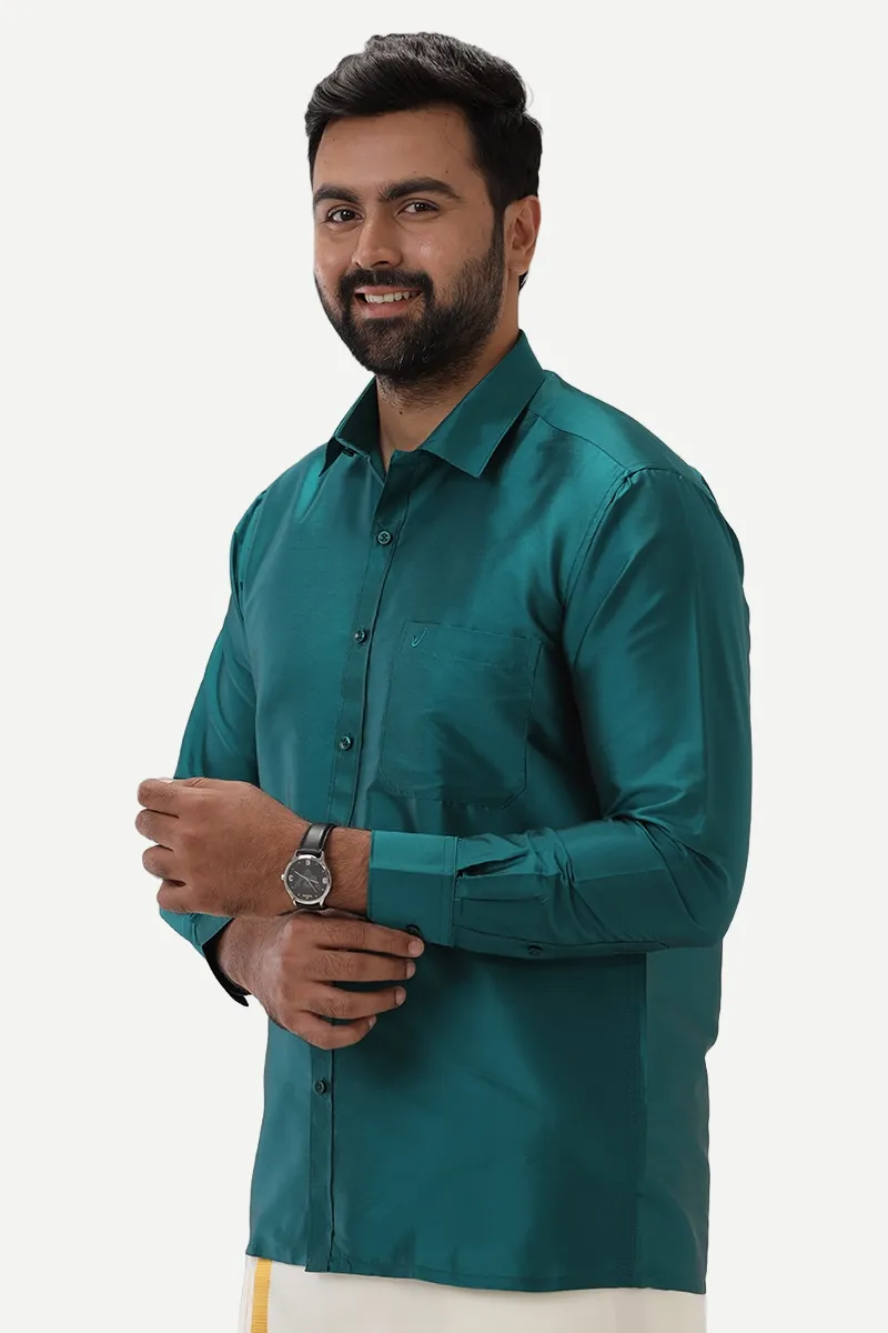 Silk Feel - Ramar Green Silk Shirts For Mens | Uathayam