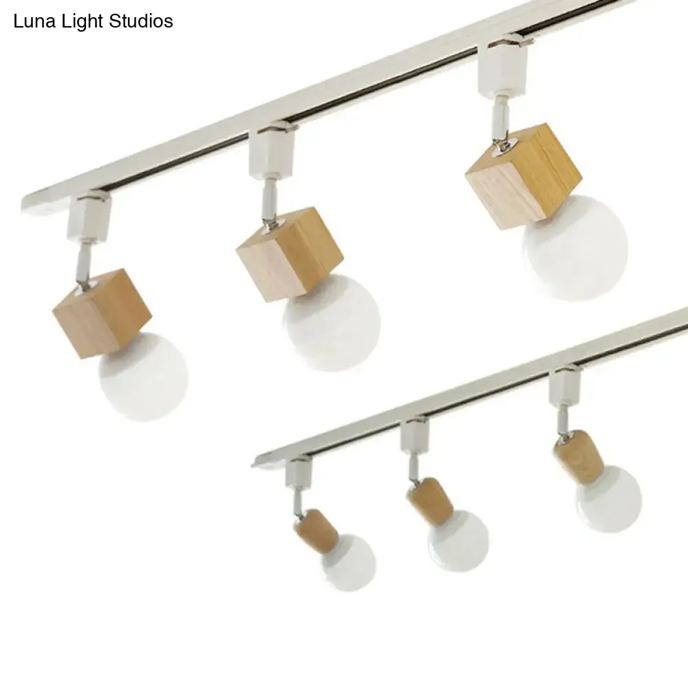 Simplicity Wooden 4-Light Exposed Bulb Track Ceiling Light in White - Ideal for Dining Room