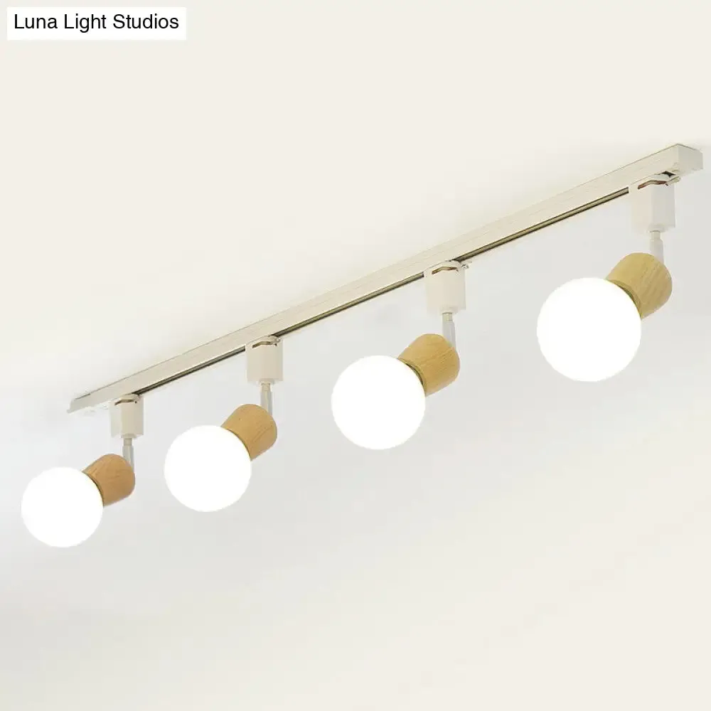 Simplicity Wooden 4-Light Exposed Bulb Track Ceiling Light in White - Ideal for Dining Room