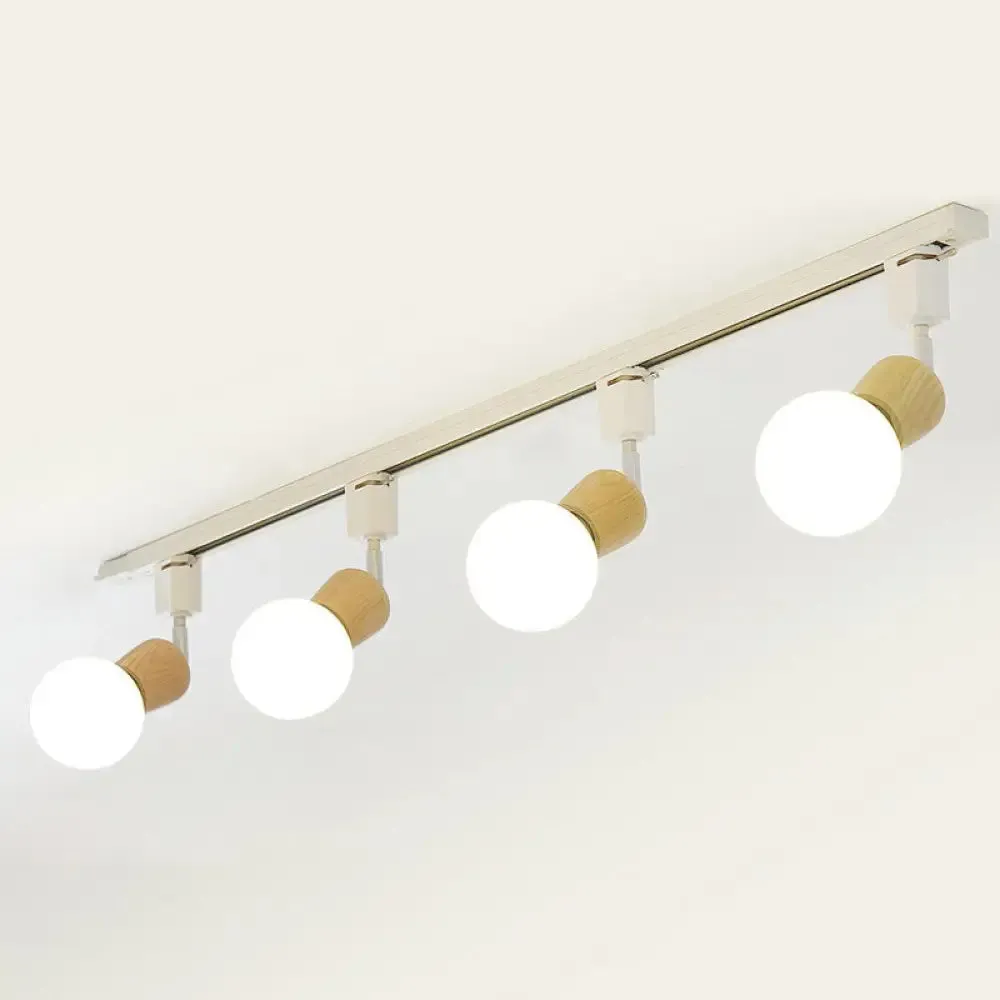 Simplicity Wooden 4-Light Exposed Bulb Track Ceiling Light in White - Ideal for Dining Room