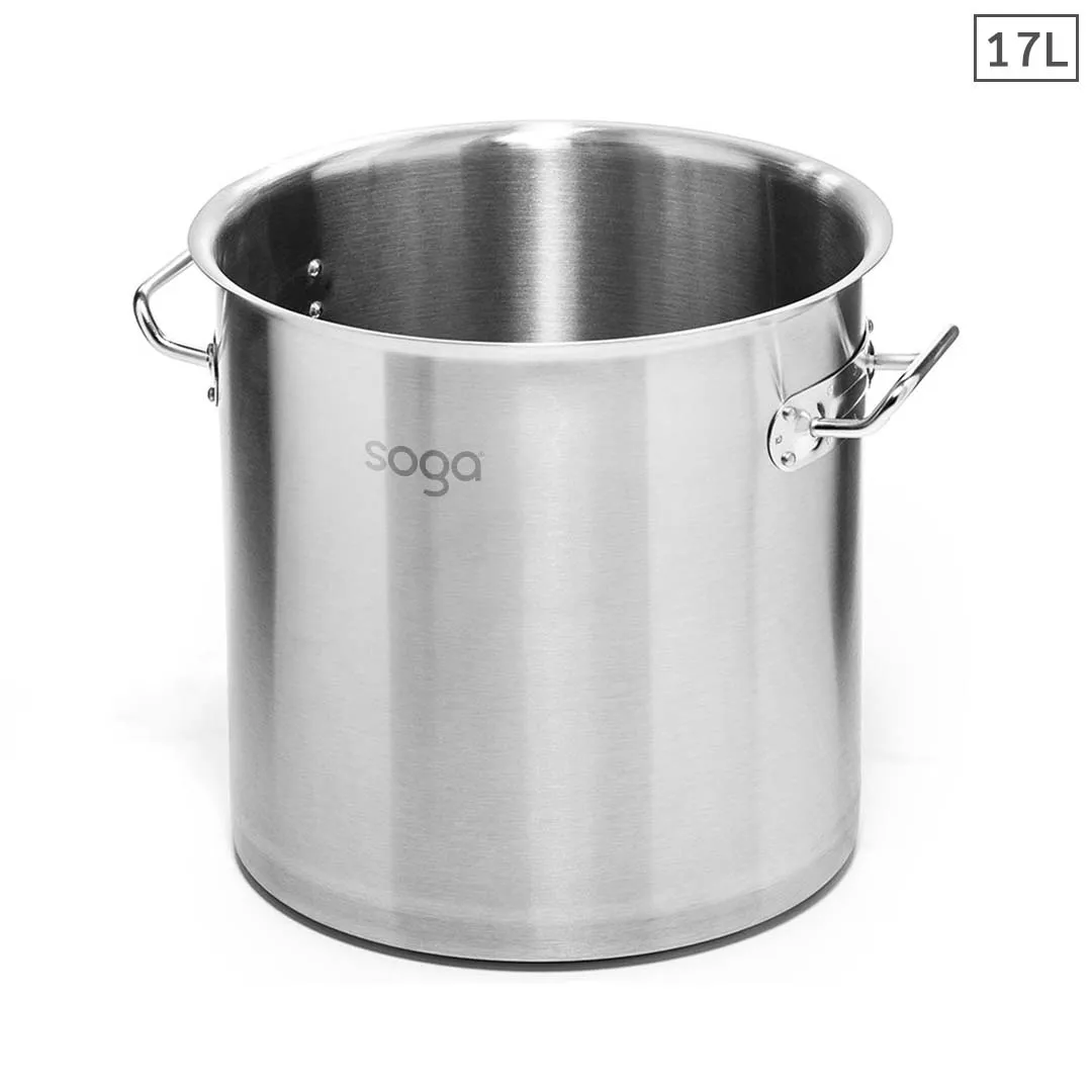 SOGA Stock Pot 17L Top Grade Thick Stainless Steel Stockpot 18/10 Without Lid