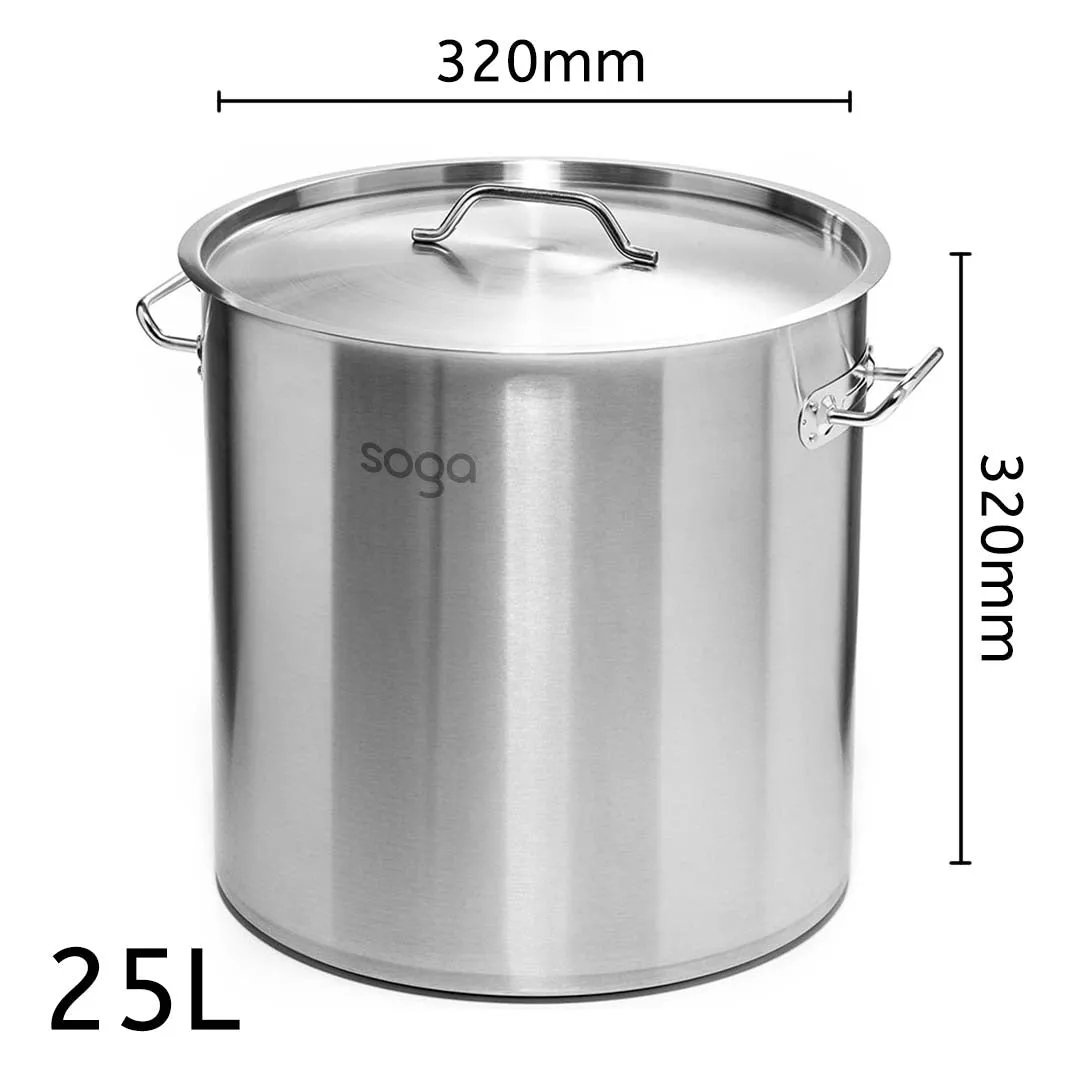 SOGA Stock Pot 25L Top Grade Thick Stainless Steel Stockpot 18/10