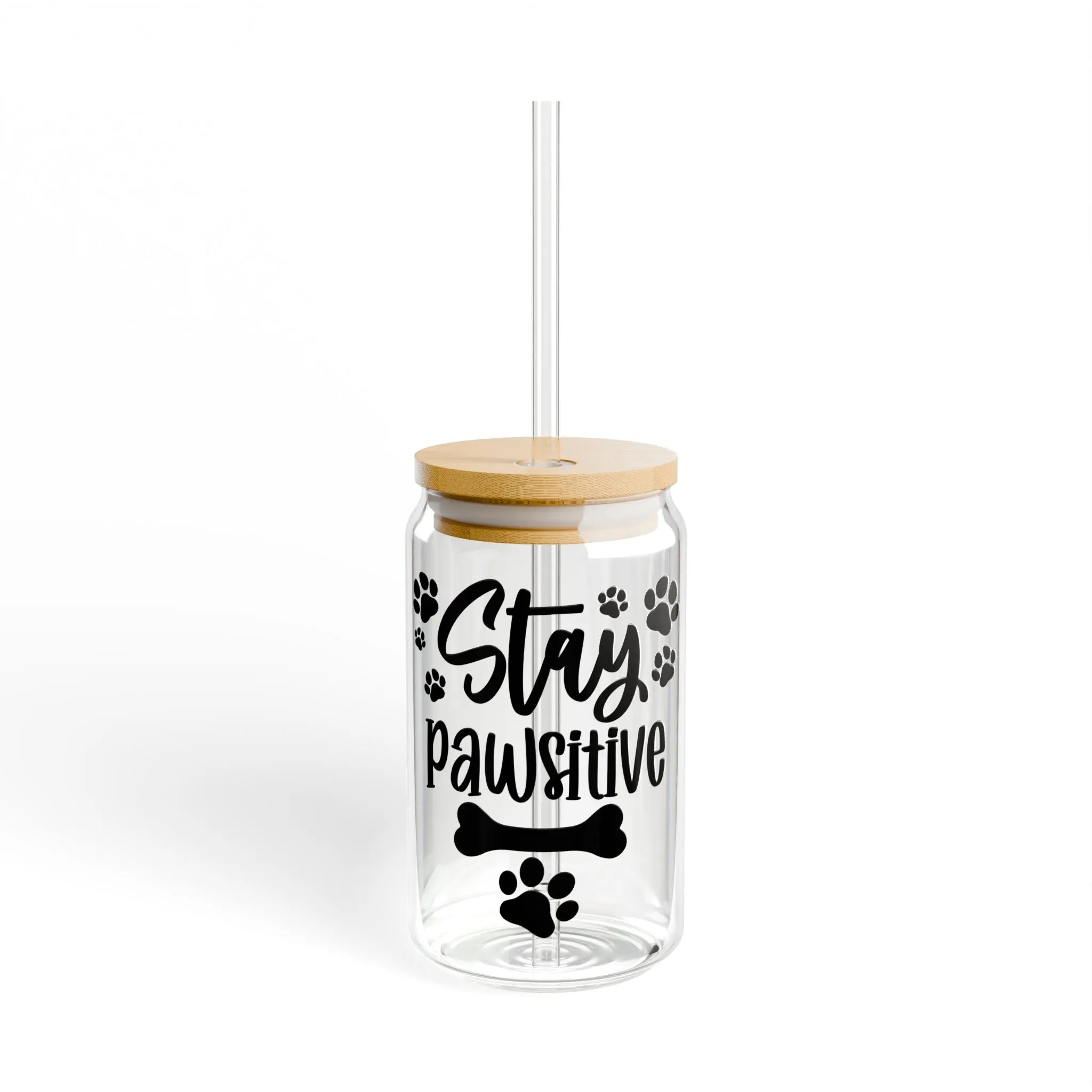 Stay Pawsitive 16oz Glass Sipper - Perfect Gift for Pet Lovers