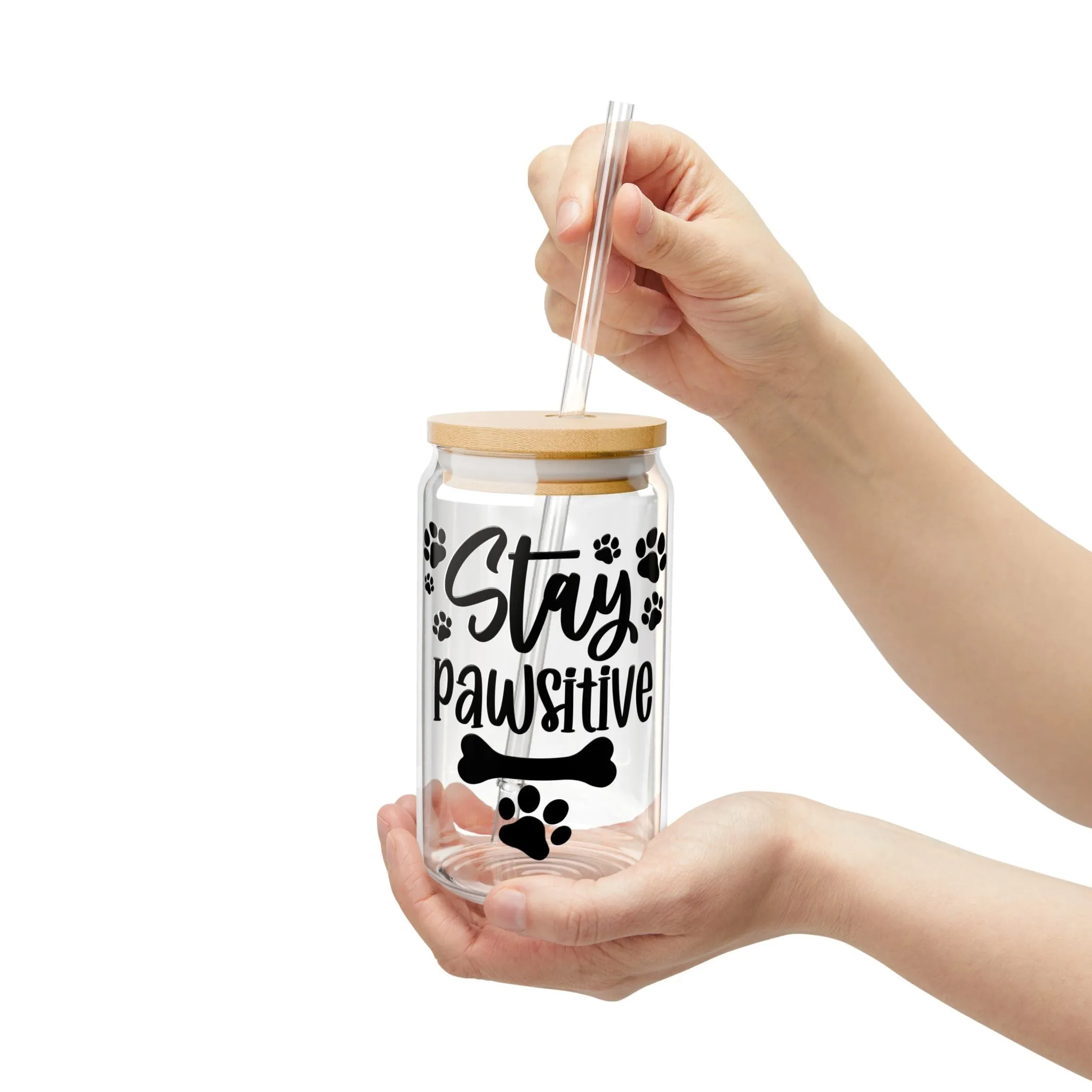 Stay Pawsitive 16oz Glass Sipper - Perfect Gift for Pet Lovers