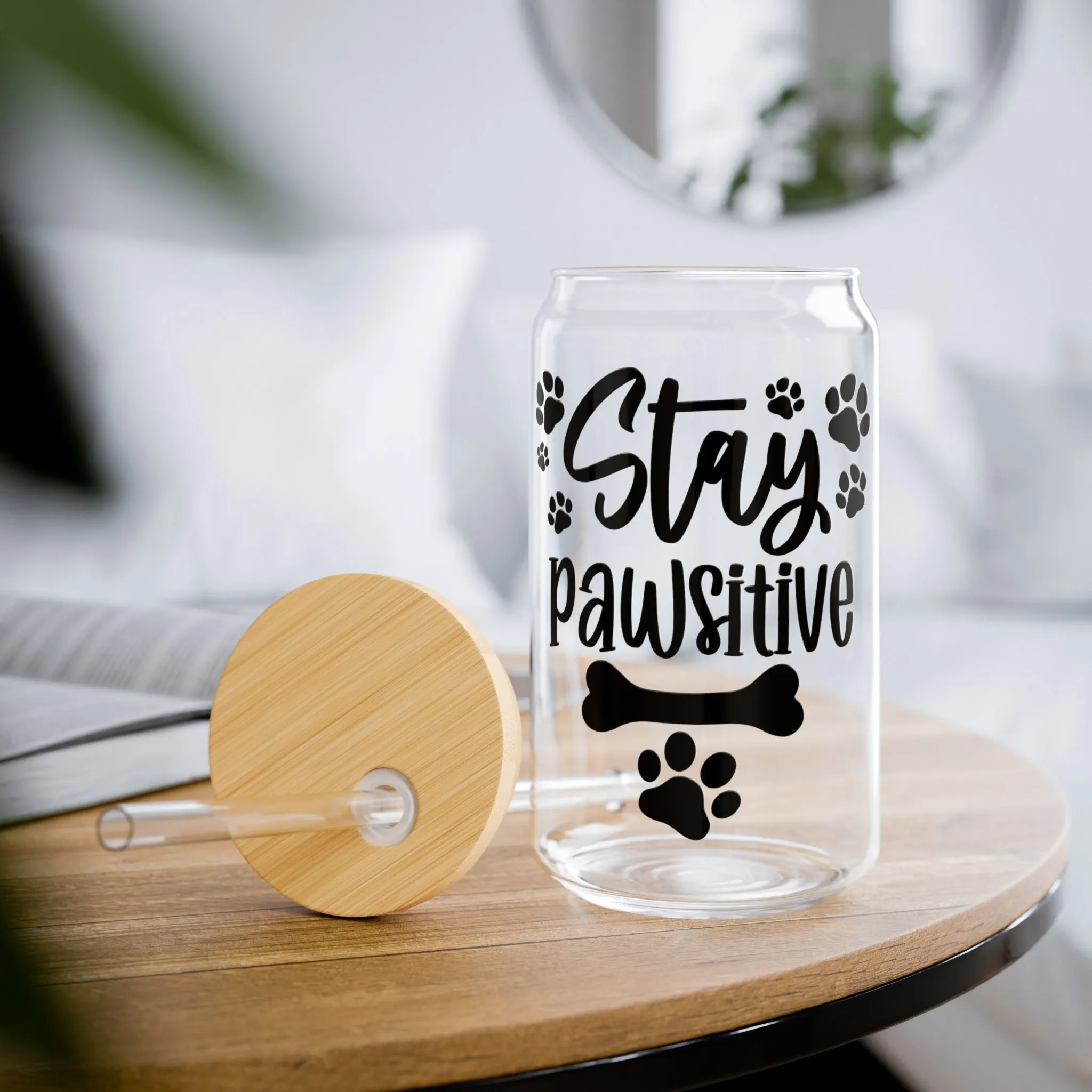 Stay Pawsitive 16oz Glass Sipper - Perfect Gift for Pet Lovers