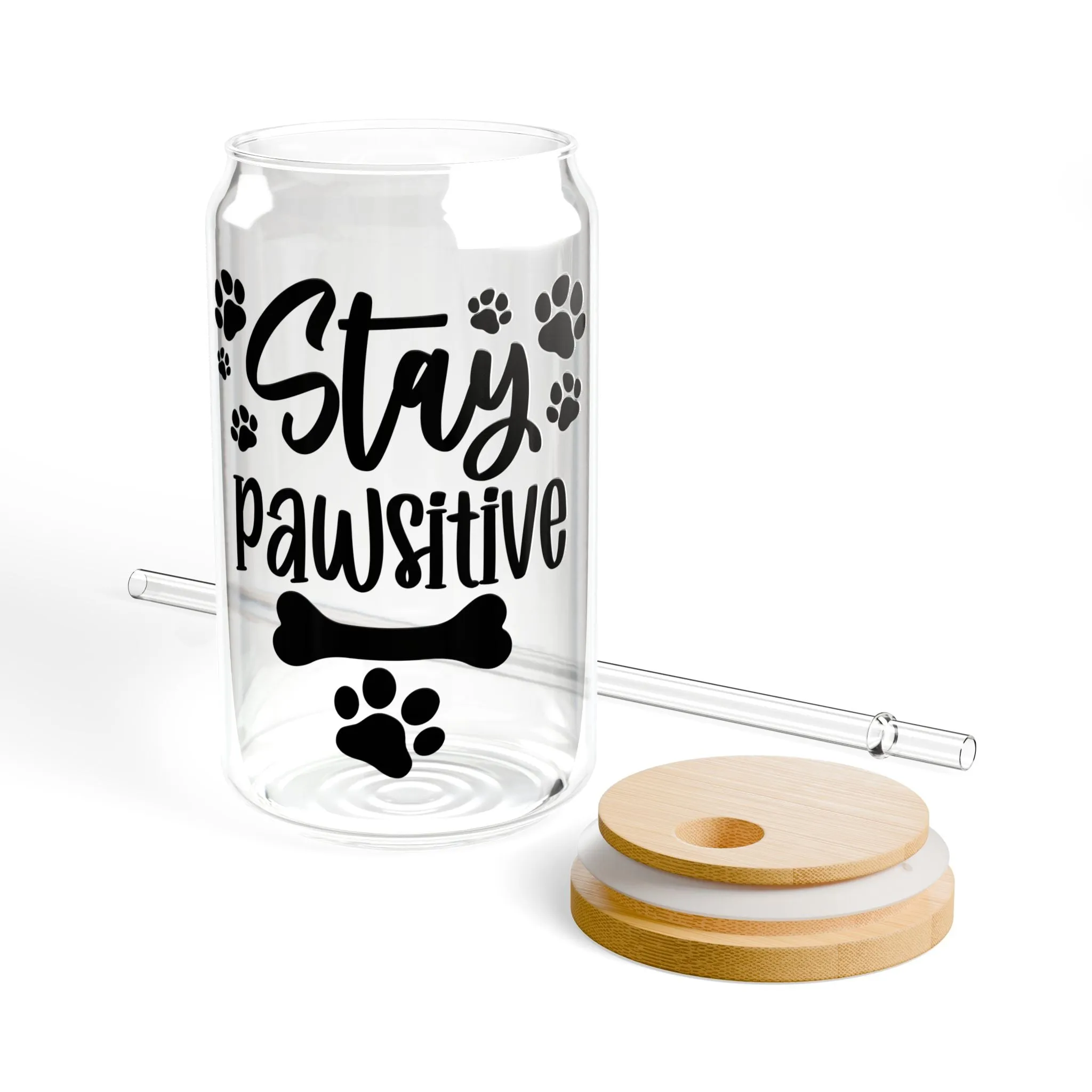 Stay Pawsitive 16oz Glass Sipper - Perfect Gift for Pet Lovers