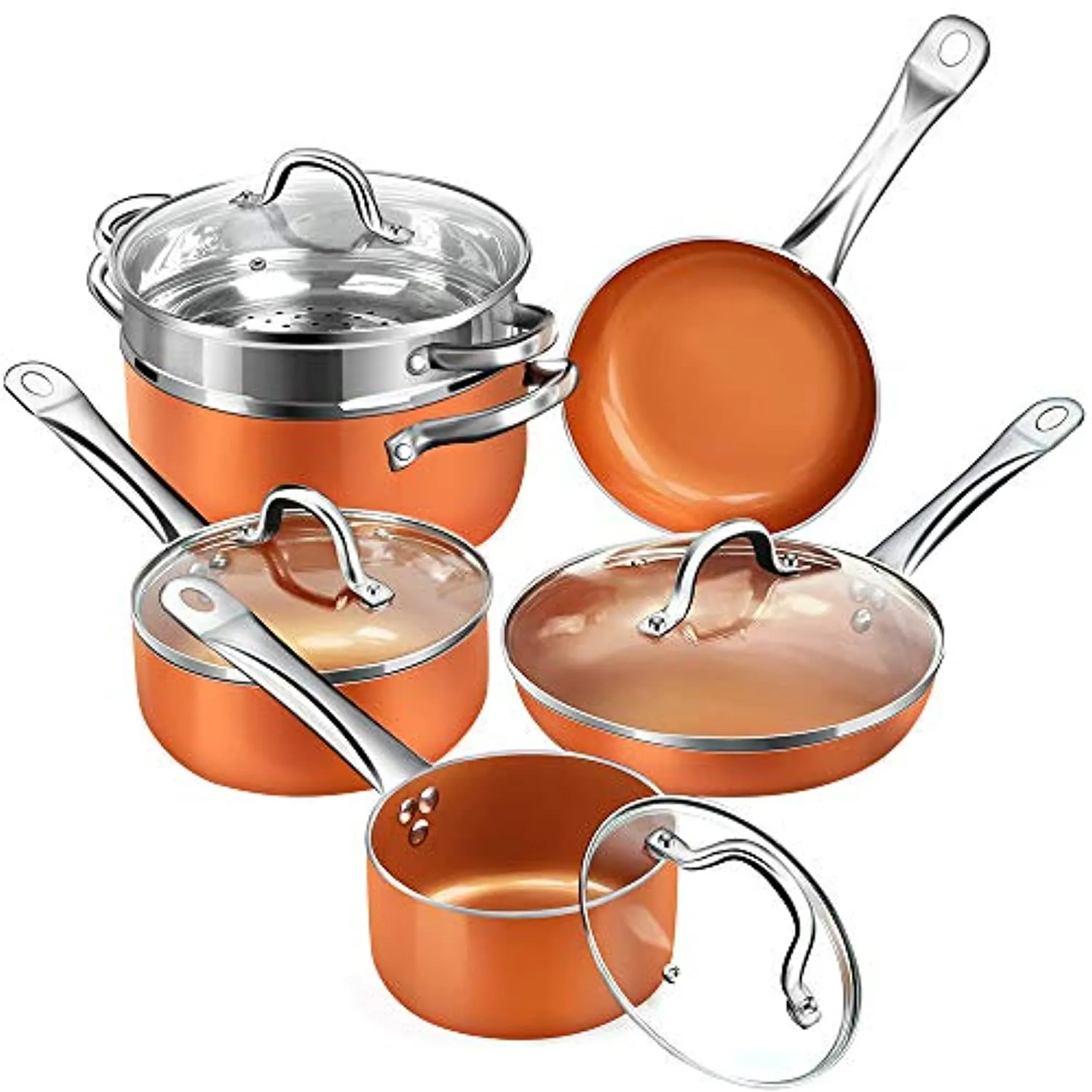 Tech Real Copper Infused Ceramic Coating 10 Pieces Cookware Set,