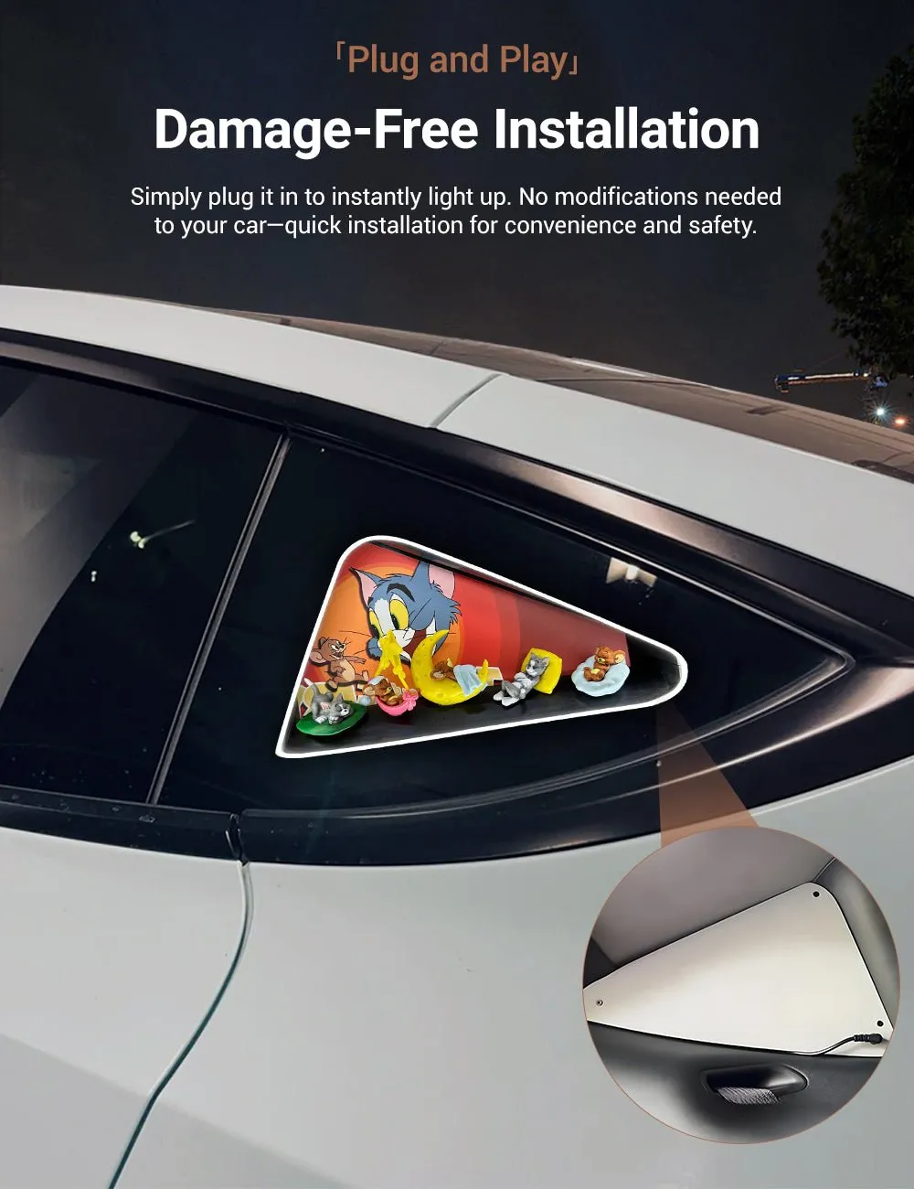 Triangle Window Ambient Light For Tesla Model 3/Y【Tom and Jerry】