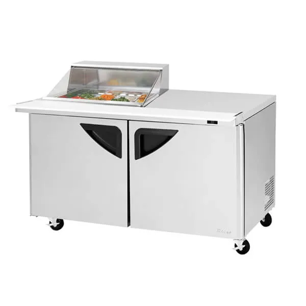 Turbo Air TST-60SD-12M-N-CL 60" 2-Solid Door Clear Lid Prep Table And Undercounter