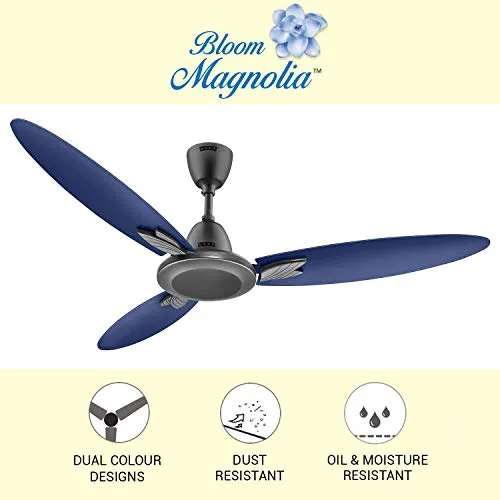 Usha Bloom Magnolia 1250mm wattage 78 Goodbye Dust Ceiling Fan with Anti Dust Feature(Sparkle Grey and Blue)