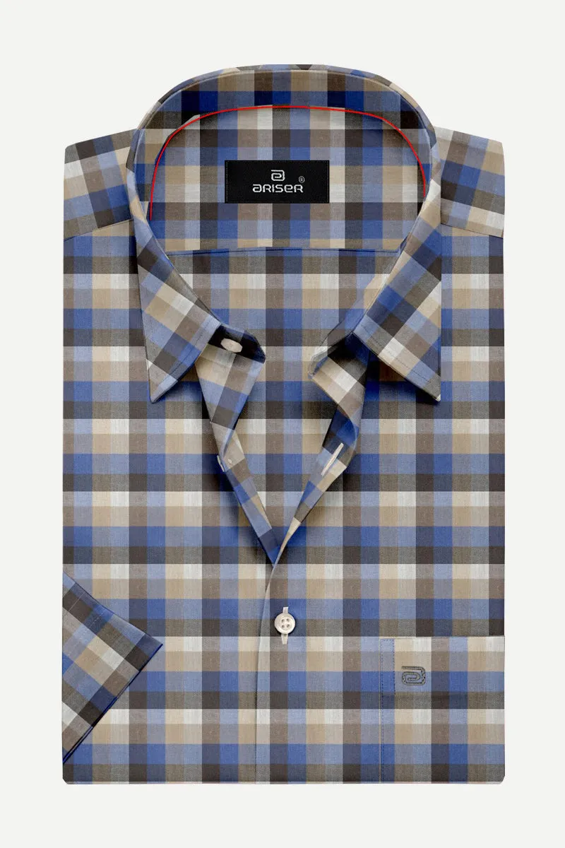 Vegas - Blue With Sandal Checked Shirts For Mens | Ariser