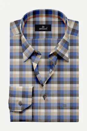 Vegas - Blue With Sandal Checked Shirts For Mens | Ariser