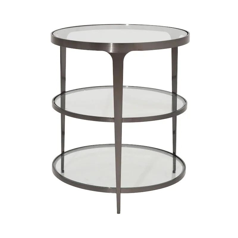 Vienna Round Glass Top Side Table in Gunmetal Finish