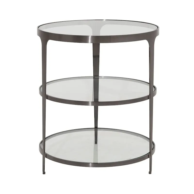 Vienna Round Glass Top Side Table in Gunmetal Finish