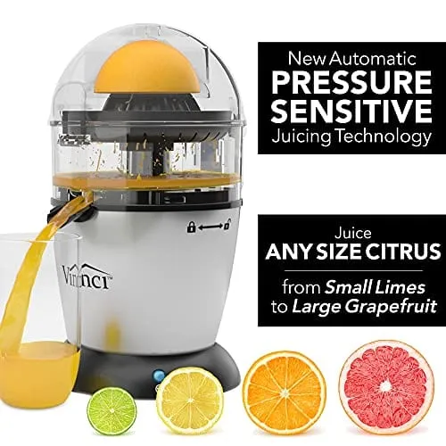 Vinci Hands-Free Electric Citrus Juicer | 1-Button Easy Press Lemon Lime Orange Grapefruit Juice Squeezer Easy to Clean Juicer Machine, Black/Stainless Steel