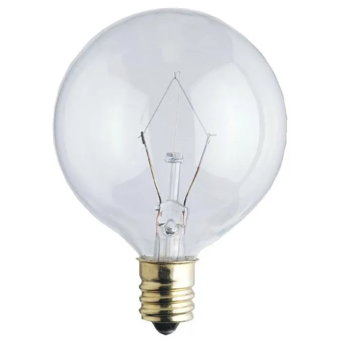 Westinghouse 0361200 40 Watt Incandescent G16 1/2 Globe Clear - 2650 Kelvin - Warm White - 340 Lumens - E12-Candelabra Base - 130 Volt - Box