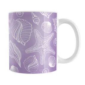 White Seashell Pattern Purple Beach Mug